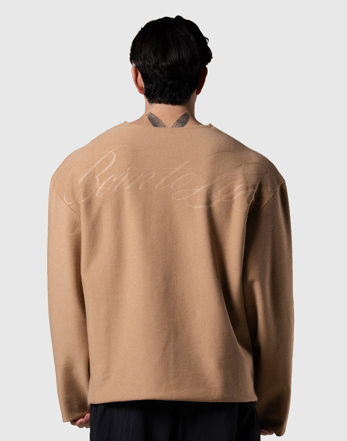 Script Logo Cut-Off Sweat Long Sleeve T-Shirt - Beige