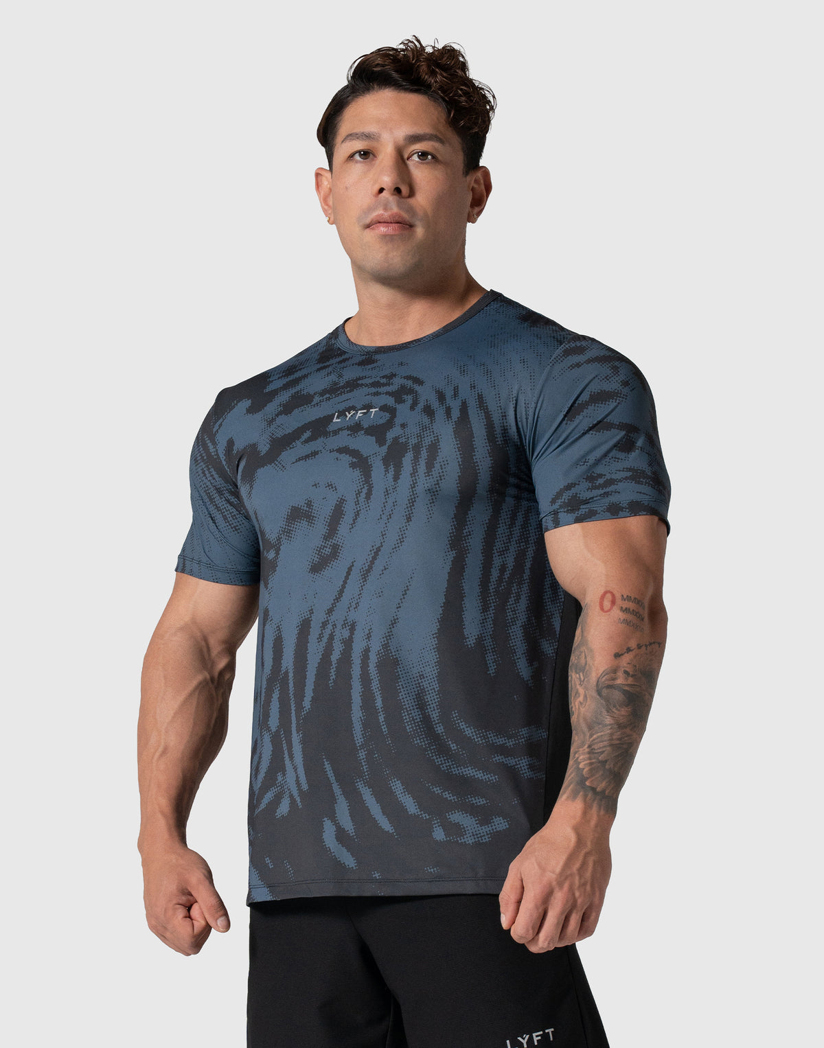 Wave Pattern Graphic Stretch T-Shirt - Blue