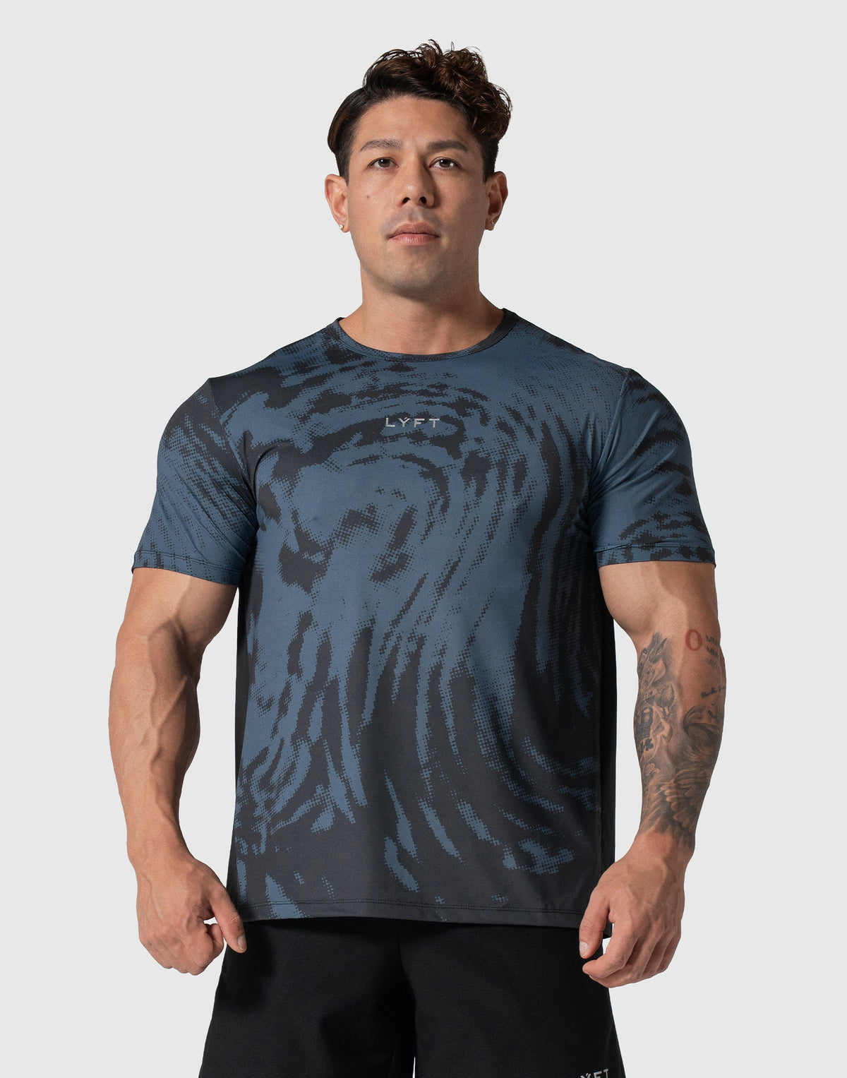 Wave Pattern Graphic Stretch T-Shirt - Blue