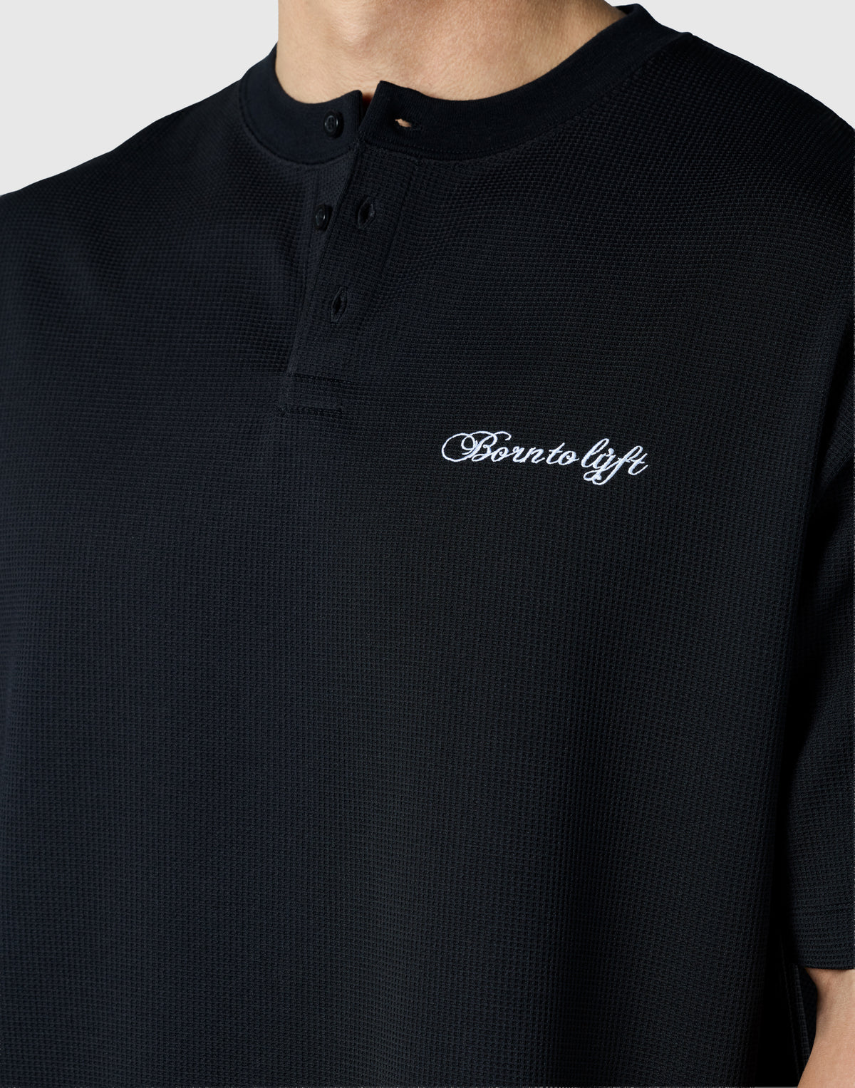 Script Logo Henry Neck T-Shirt - Black