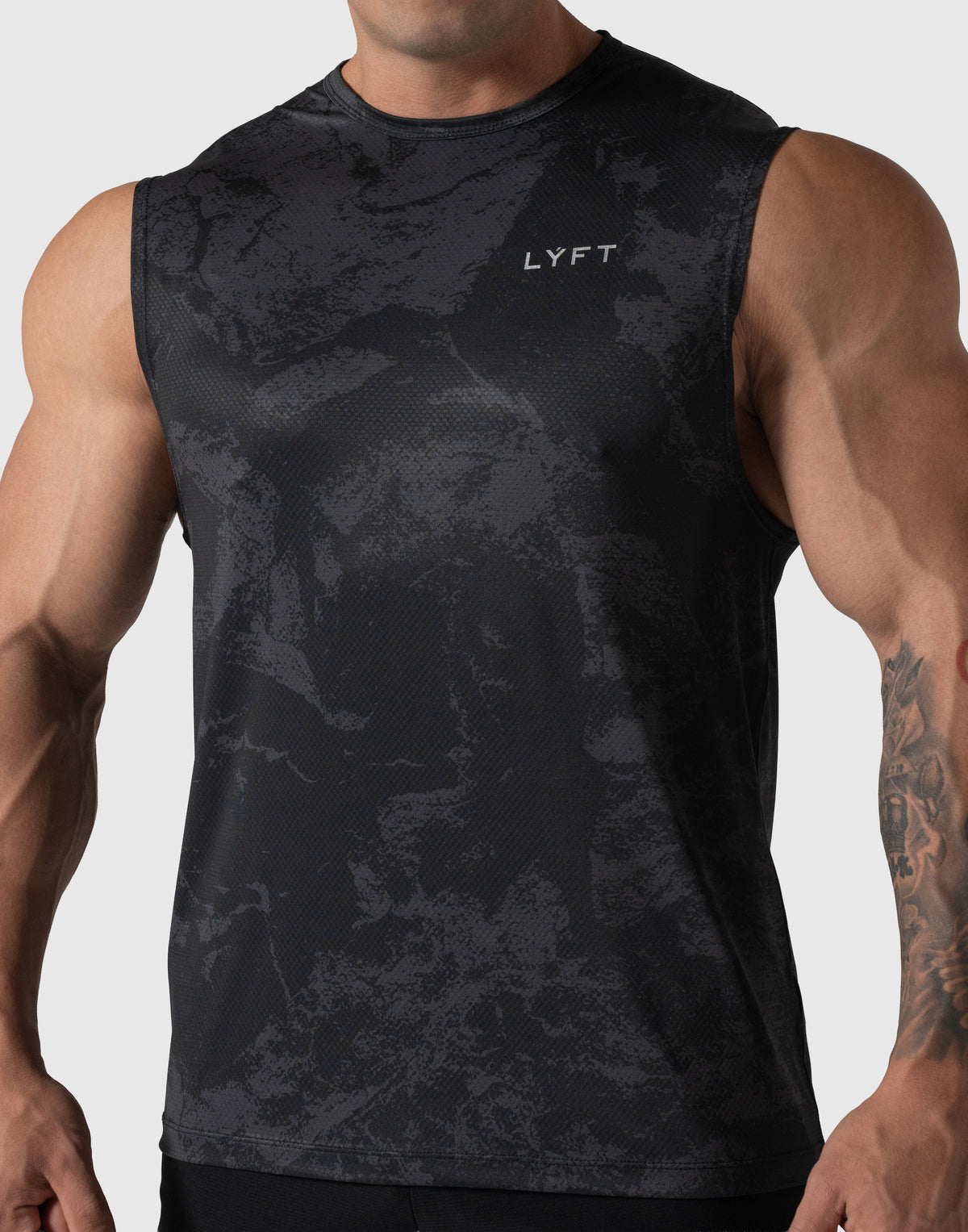 Camouflage Pattern Stretch Mesh Tanktop - Black