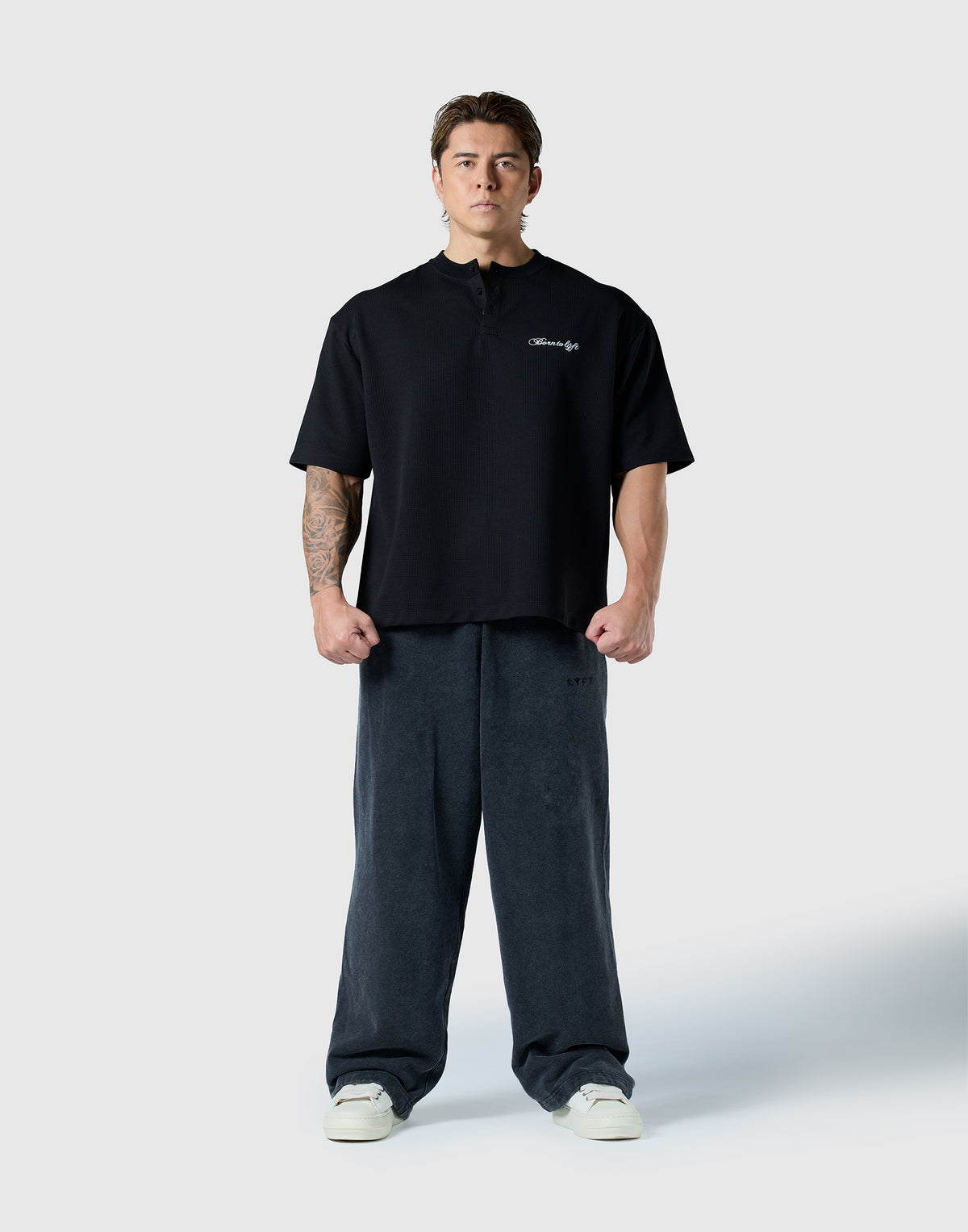 Script Logo Henry Neck T-Shirt - Black