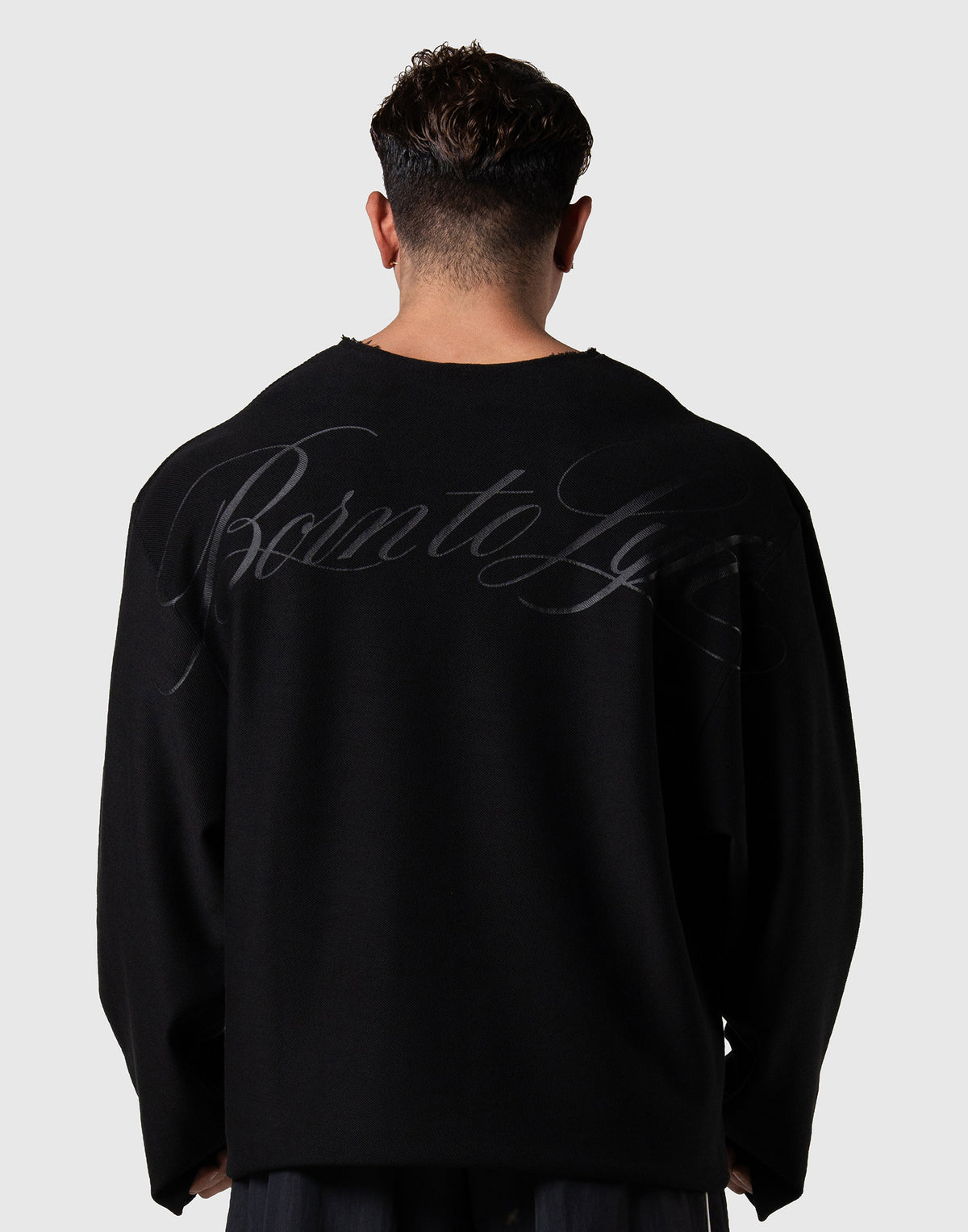 Script Logo Cut-Off Sweat Long Sleeve T-Shirt - Black