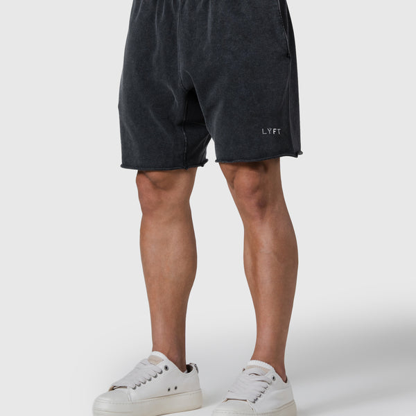 LÝFT Logo Vintage Cut-Off Sweat Shorts - Black