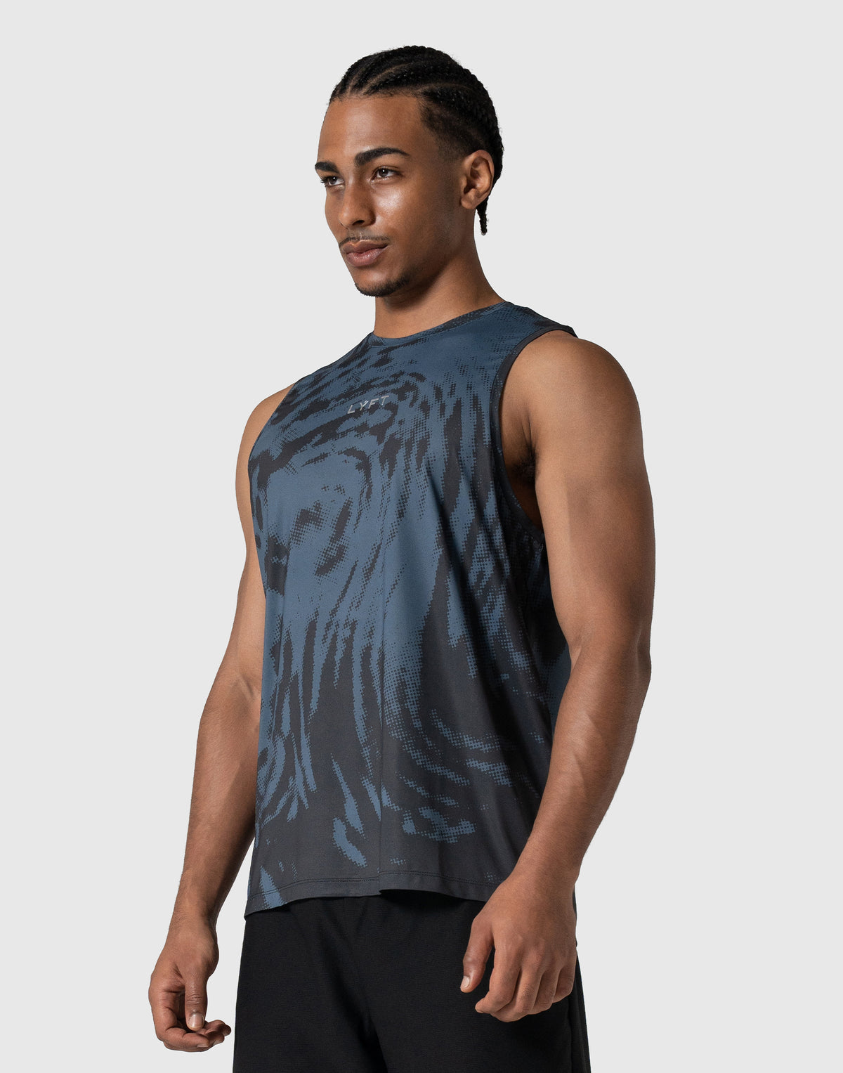 Wave Pattern Graphic Stretch Tanktop - Blue