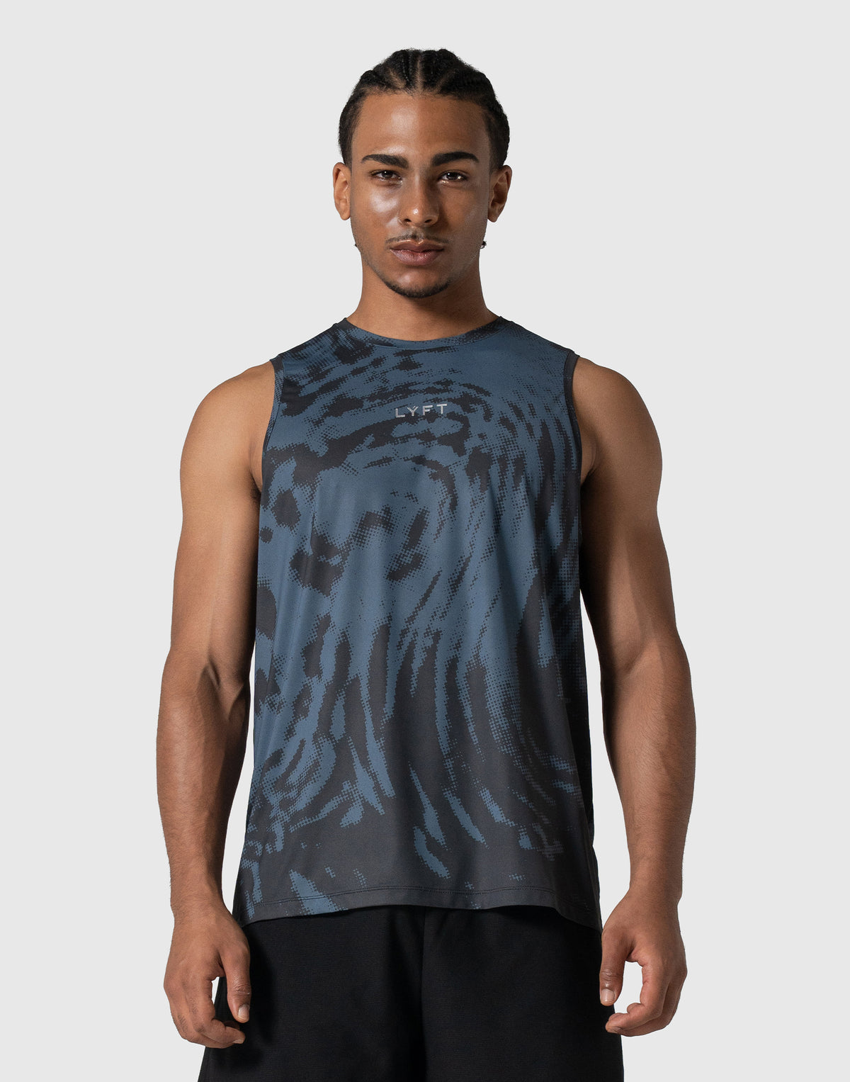 Wave Pattern Graphic Stretch Tanktop - Blue
