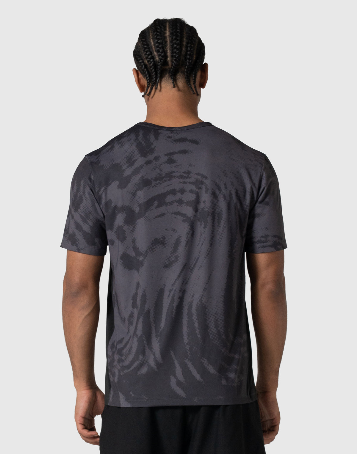 Wave Pattern Graphic Stretch T-Shirt - Black