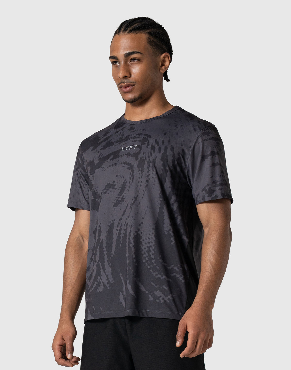 Wave Pattern Graphic Stretch T-Shirt - Black