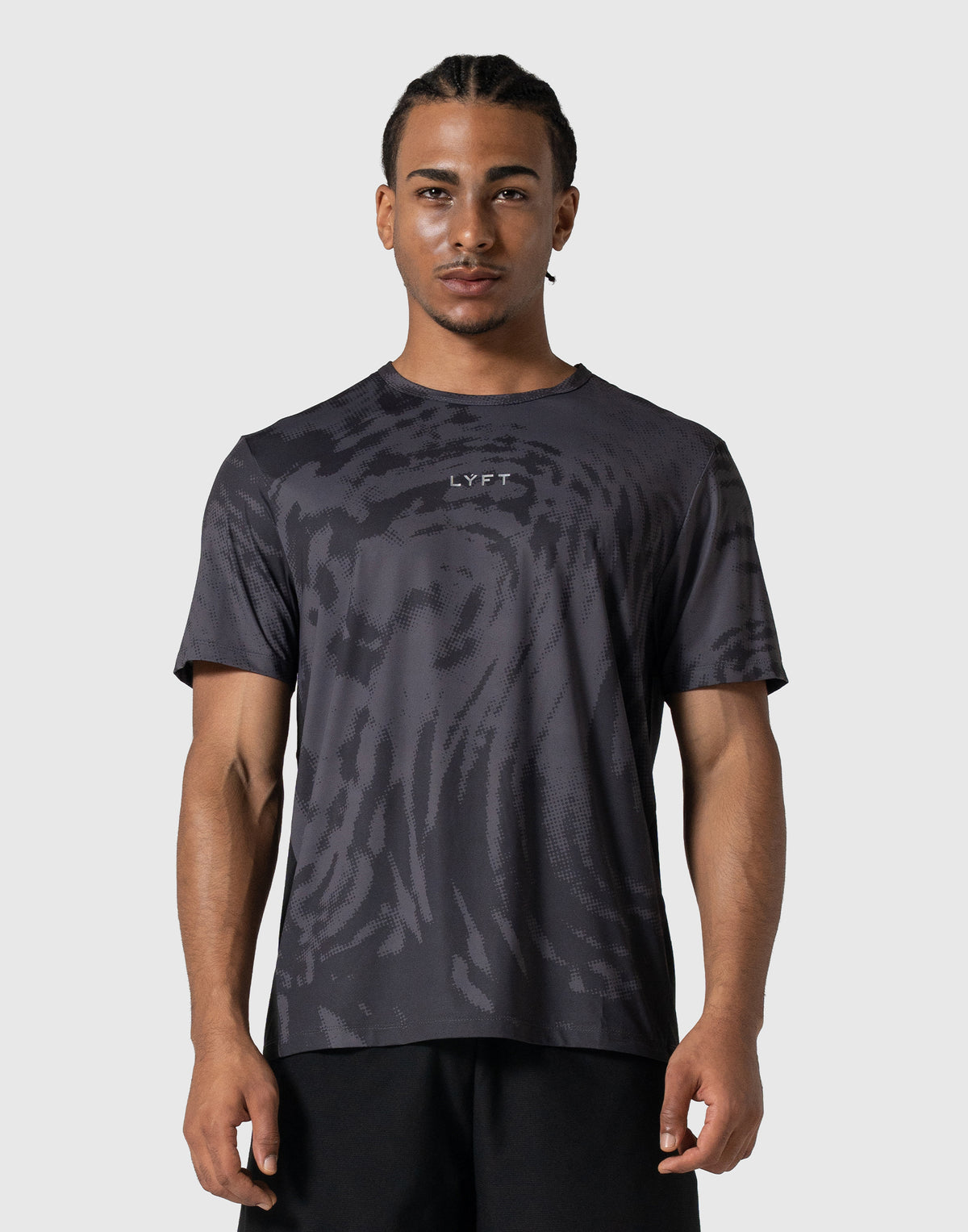 Wave Pattern Graphic Stretch T-Shirt - Black
