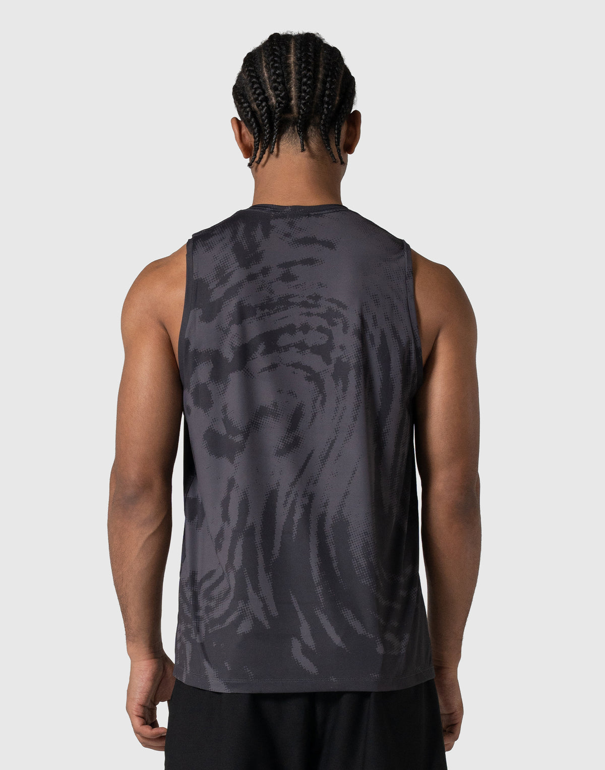 Wave Pattern Graphic Stretch Tanktop - Black