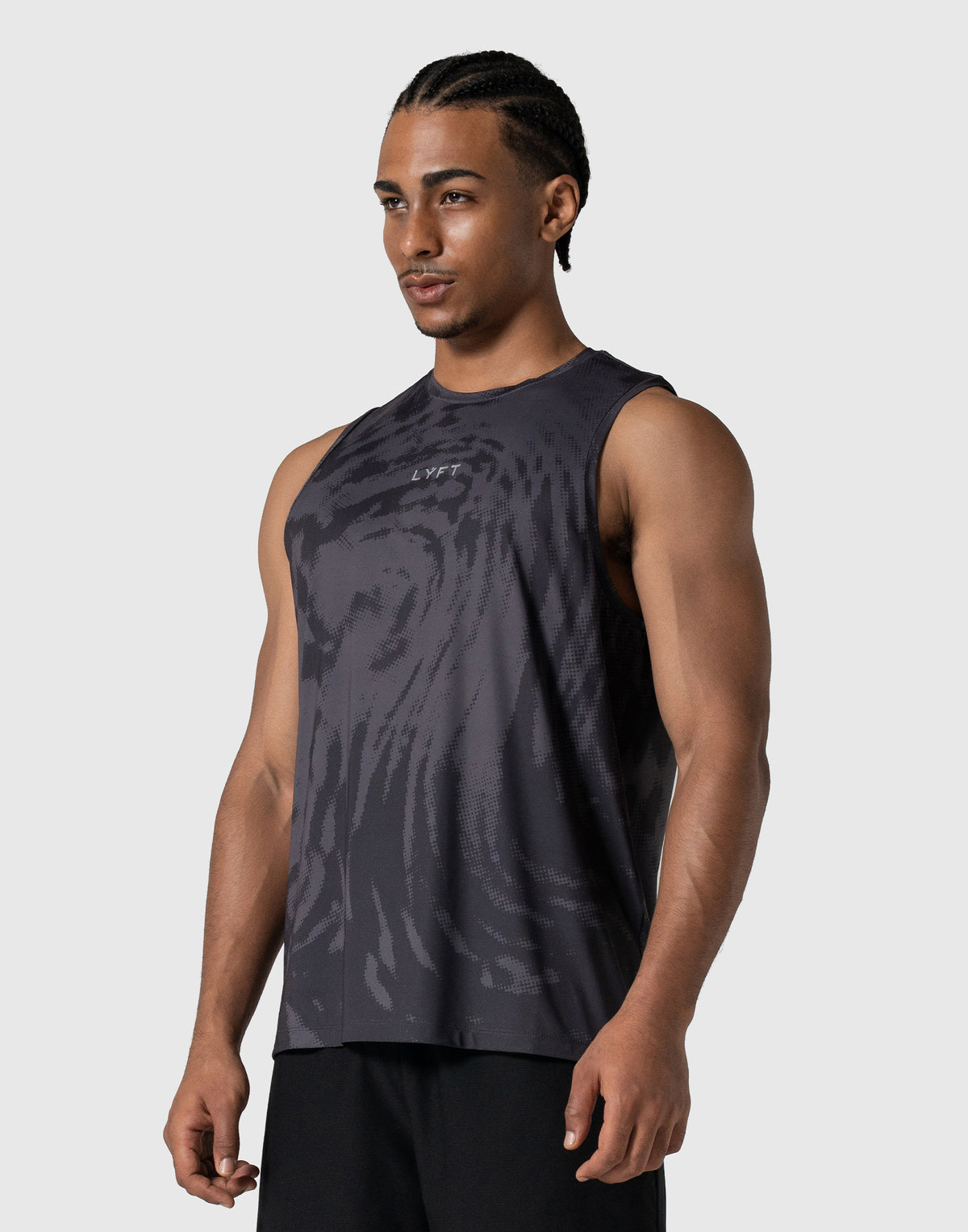 Wave Pattern Graphic Stretch Tanktop - Black