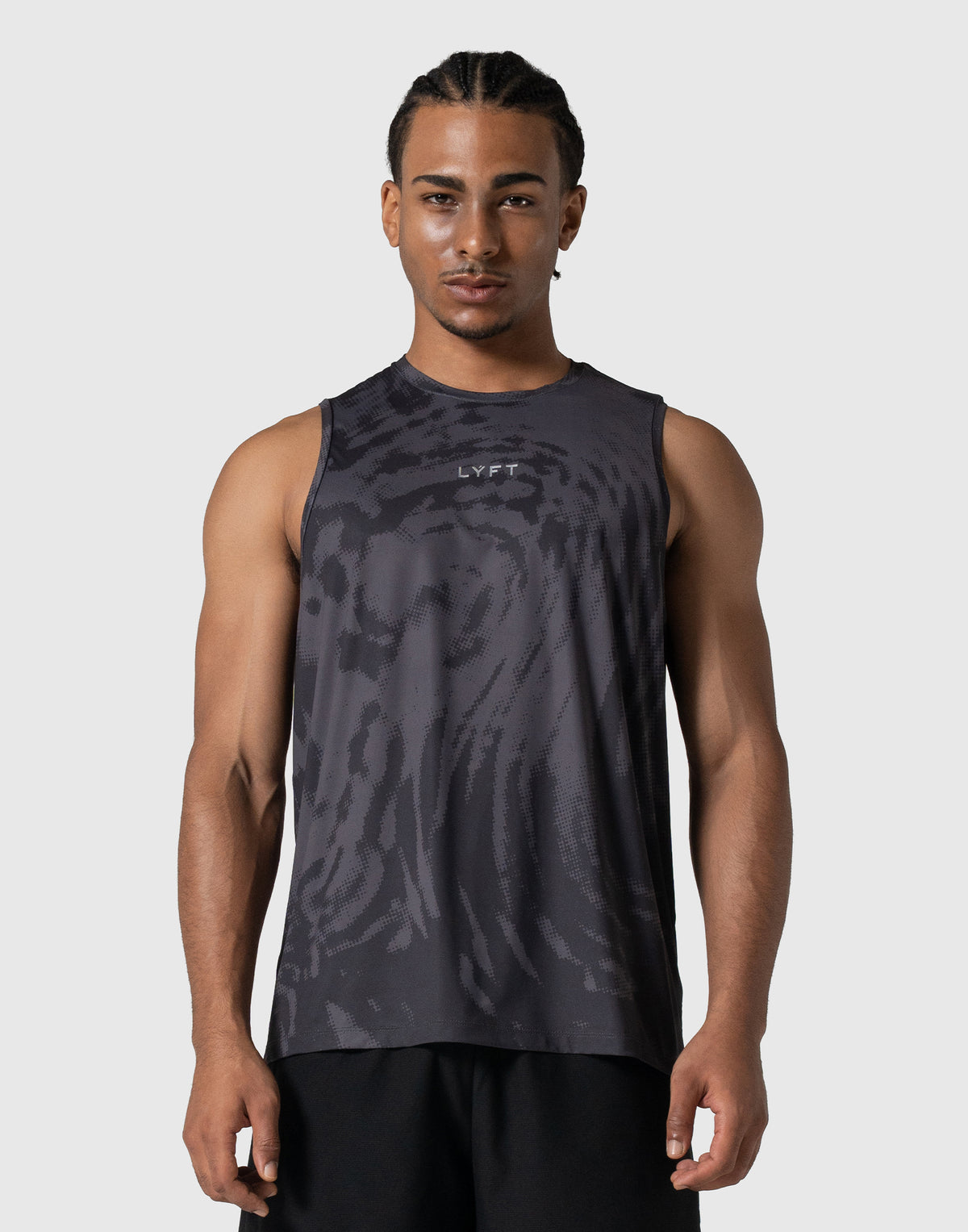 Wave Pattern Graphic Stretch Tanktop - Black