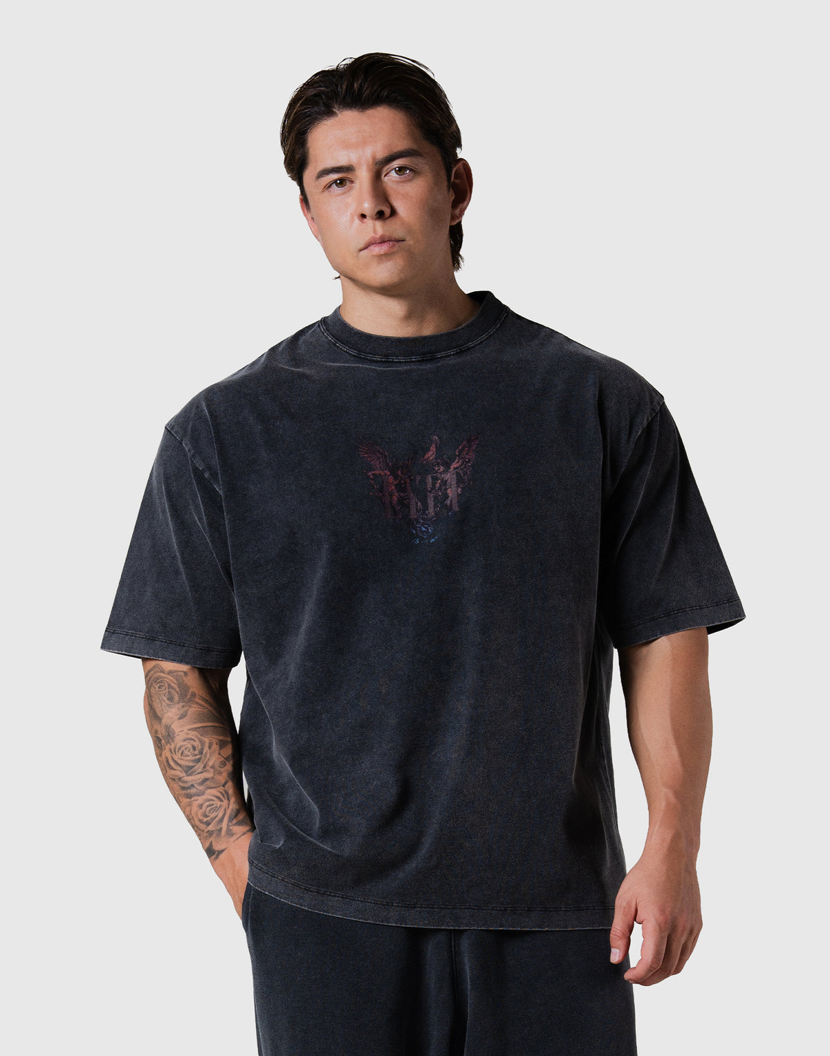 Angel Graphic Vintage Big T-Shirt - Black