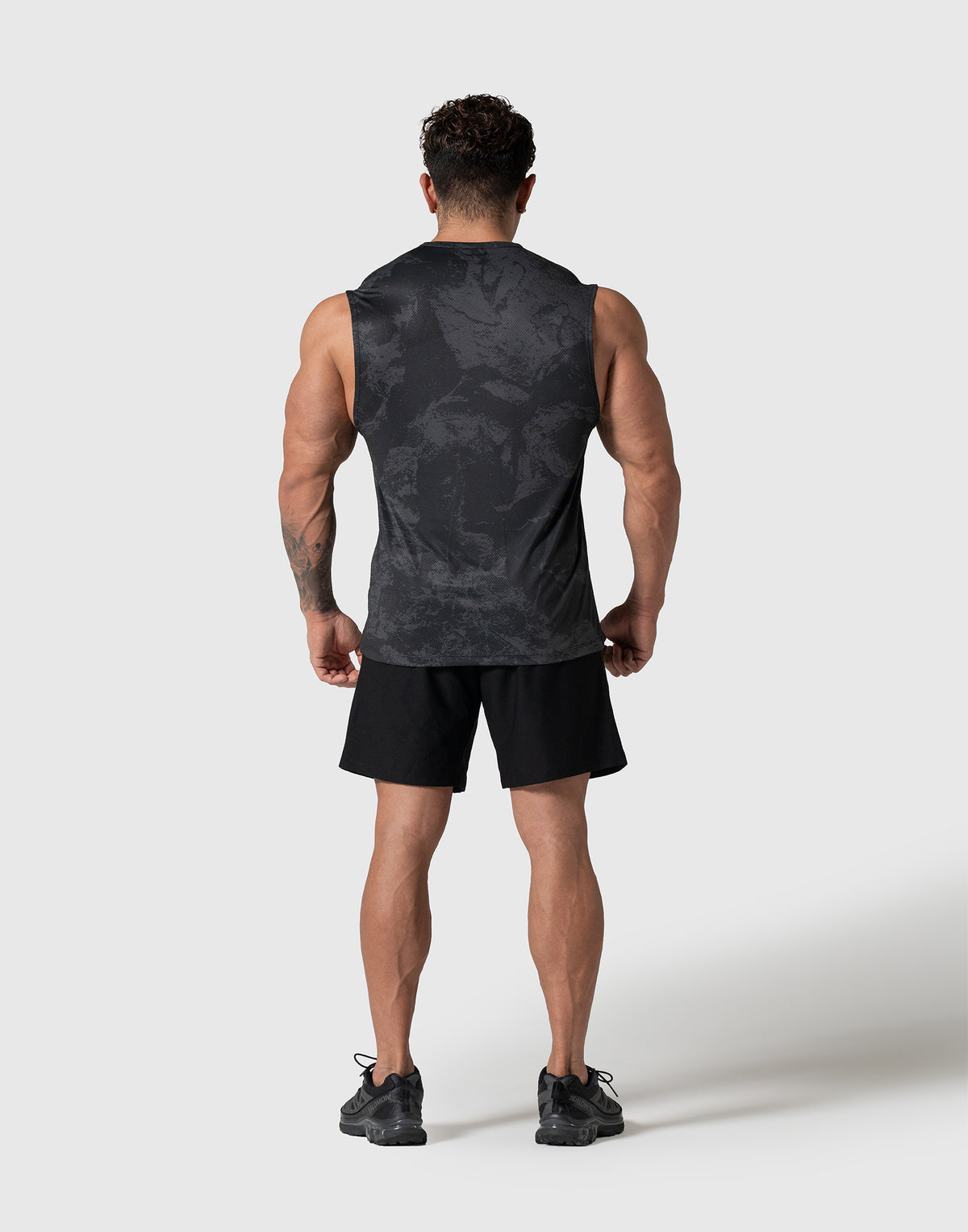 Camouflage Pattern Stretch Mesh Tanktop - Black