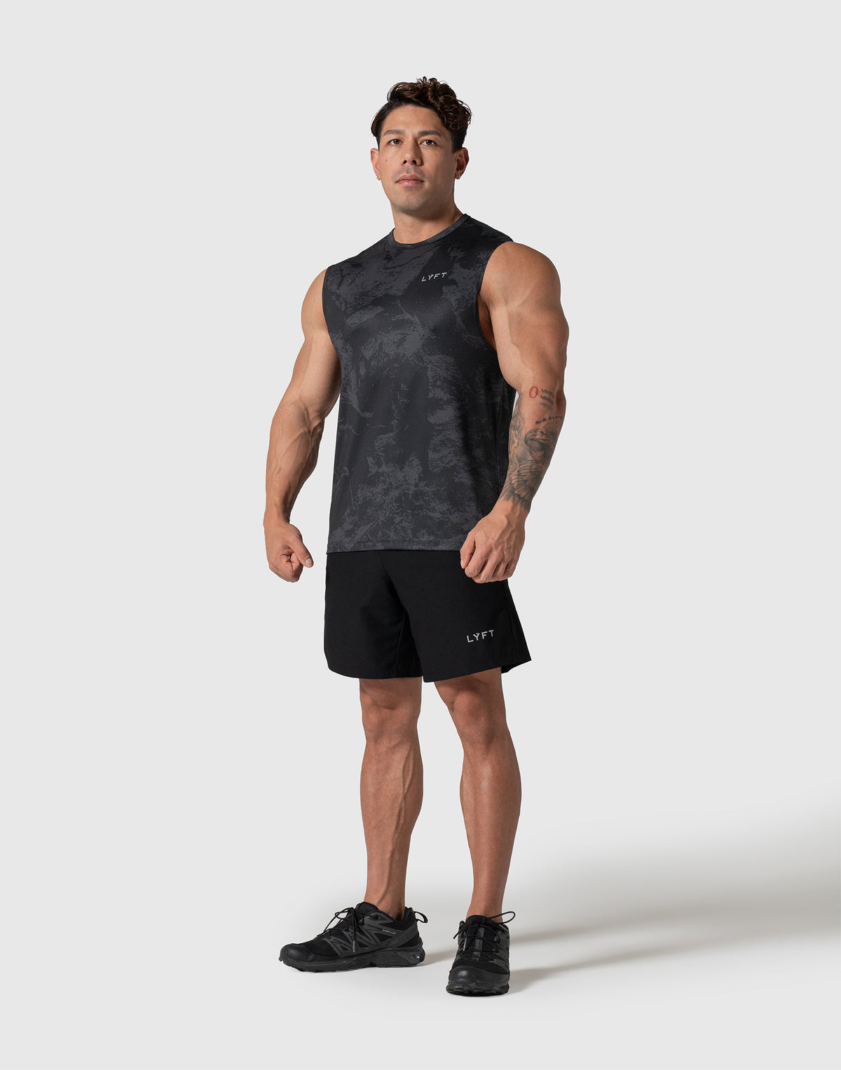 Camouflage Pattern Stretch Mesh Tanktop - Black