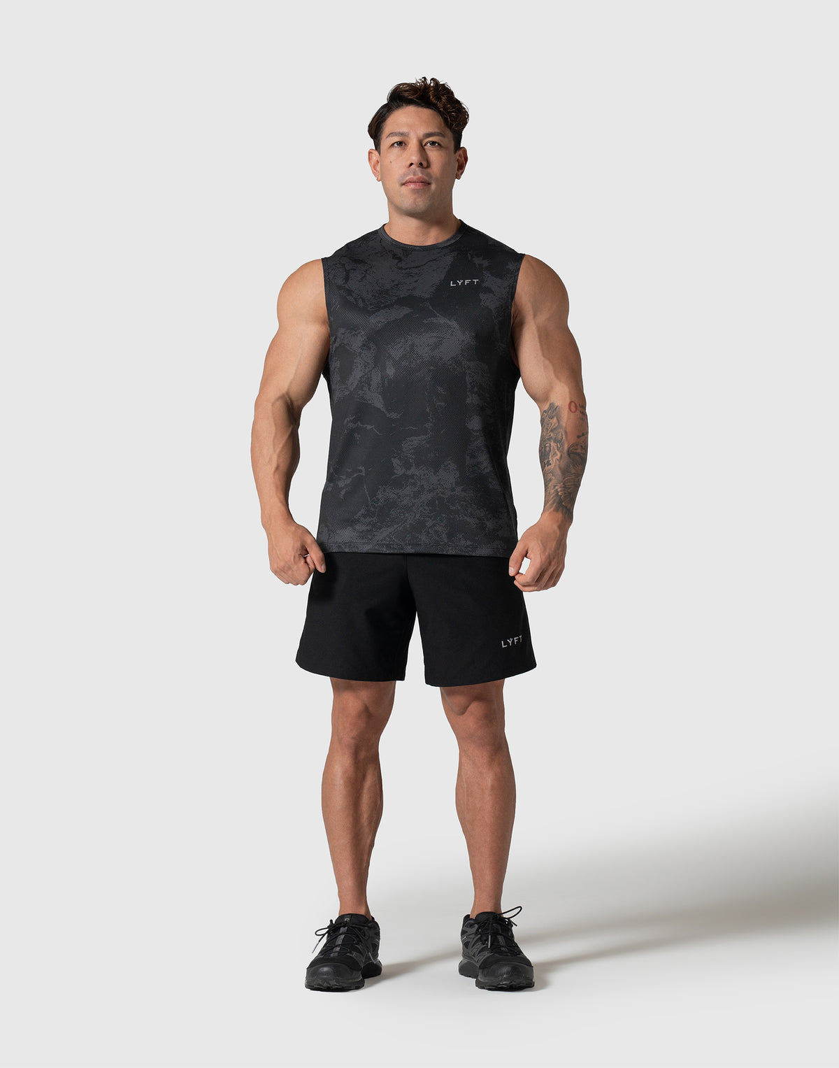 Camouflage Pattern Stretch Mesh Tanktop - Black