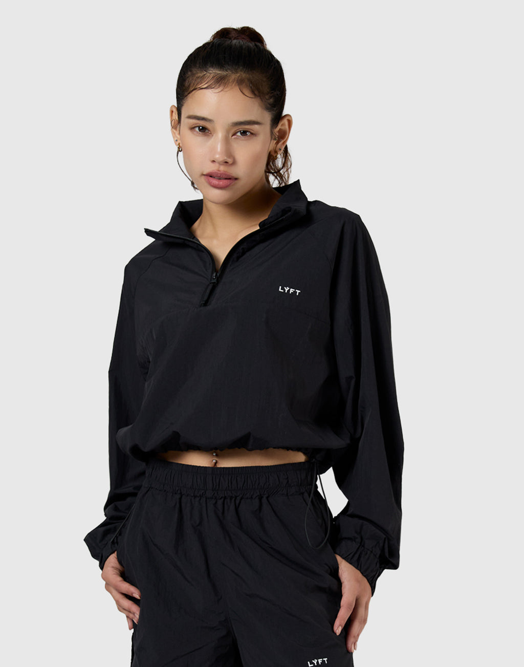 Half-Zip Cropped Nylon Pullover - Black – LÝFT