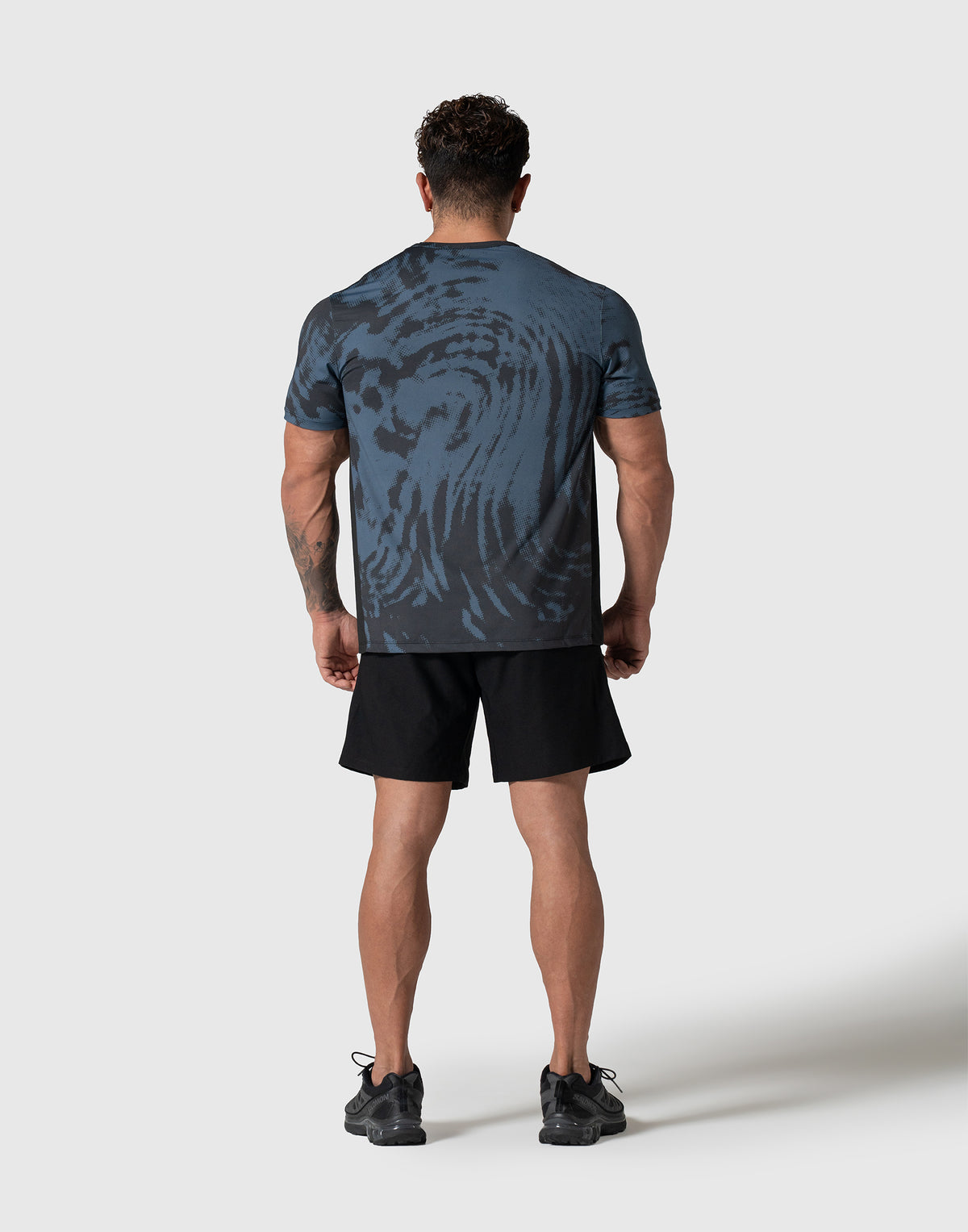 Wave Pattern Graphic Stretch T-Shirt - Blue
