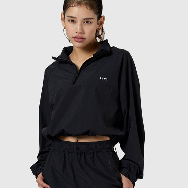 LYFT ハーフジップ ナイロンジャケット ブラック Half-Zip Cropped Nylon Pullover - Black – LÝFT