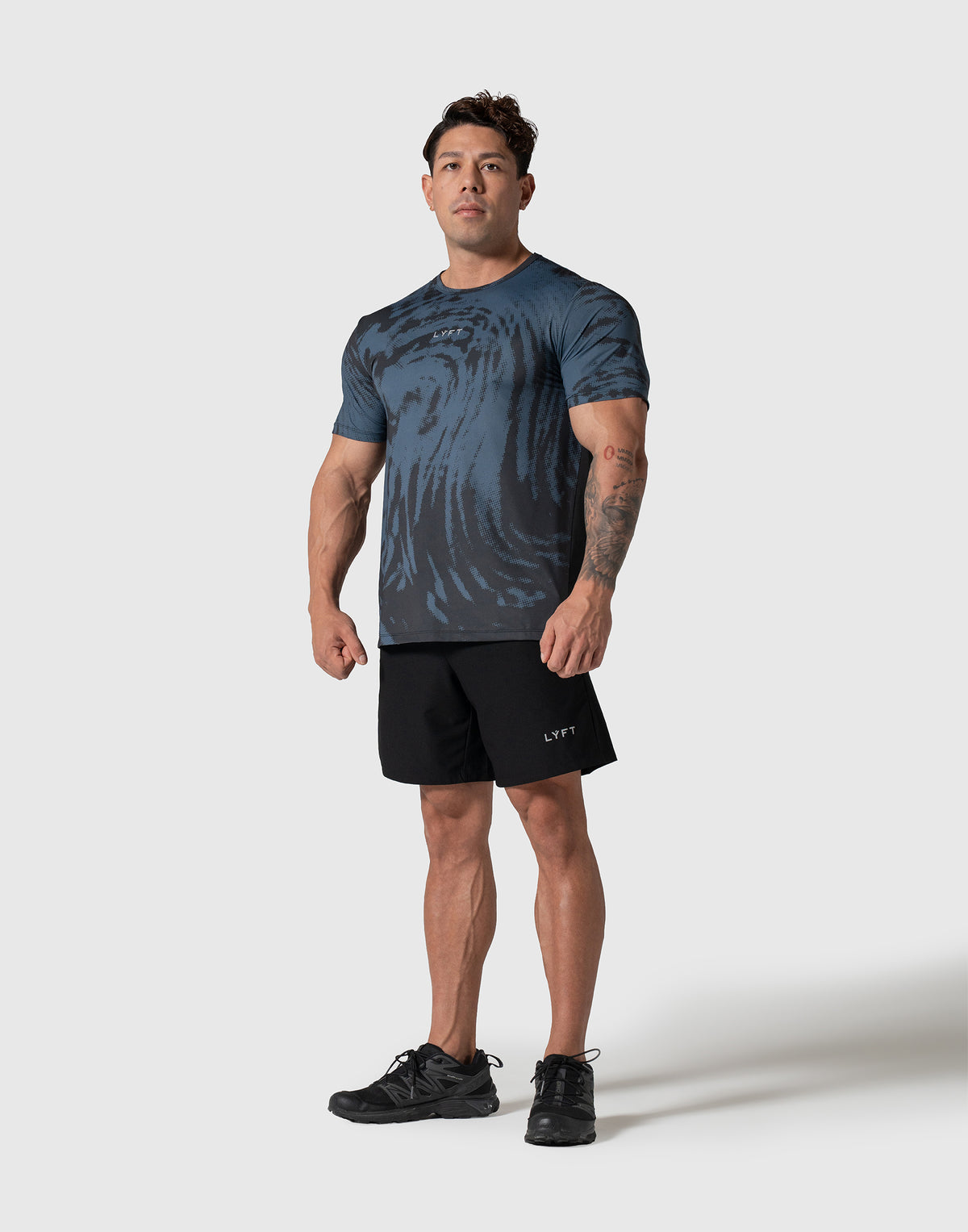 Wave Pattern Graphic Stretch T-Shirt - Blue