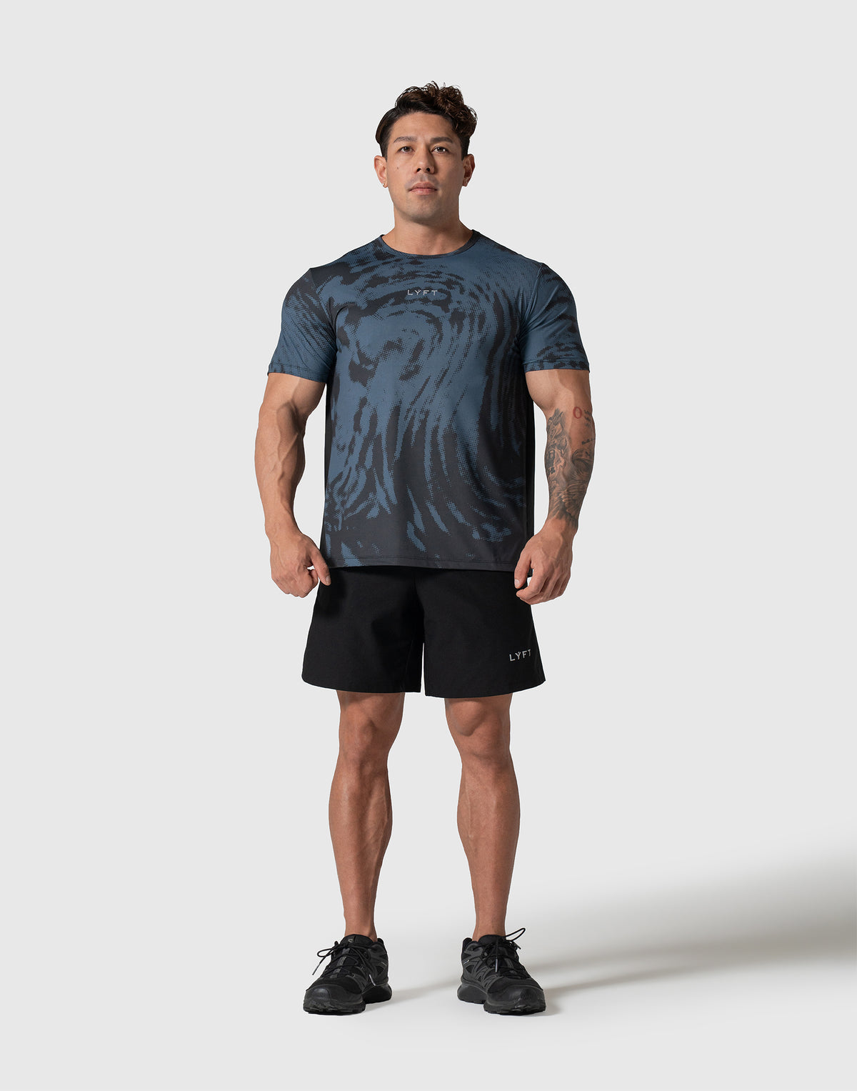 Wave Pattern Graphic Stretch T-Shirt - Blue