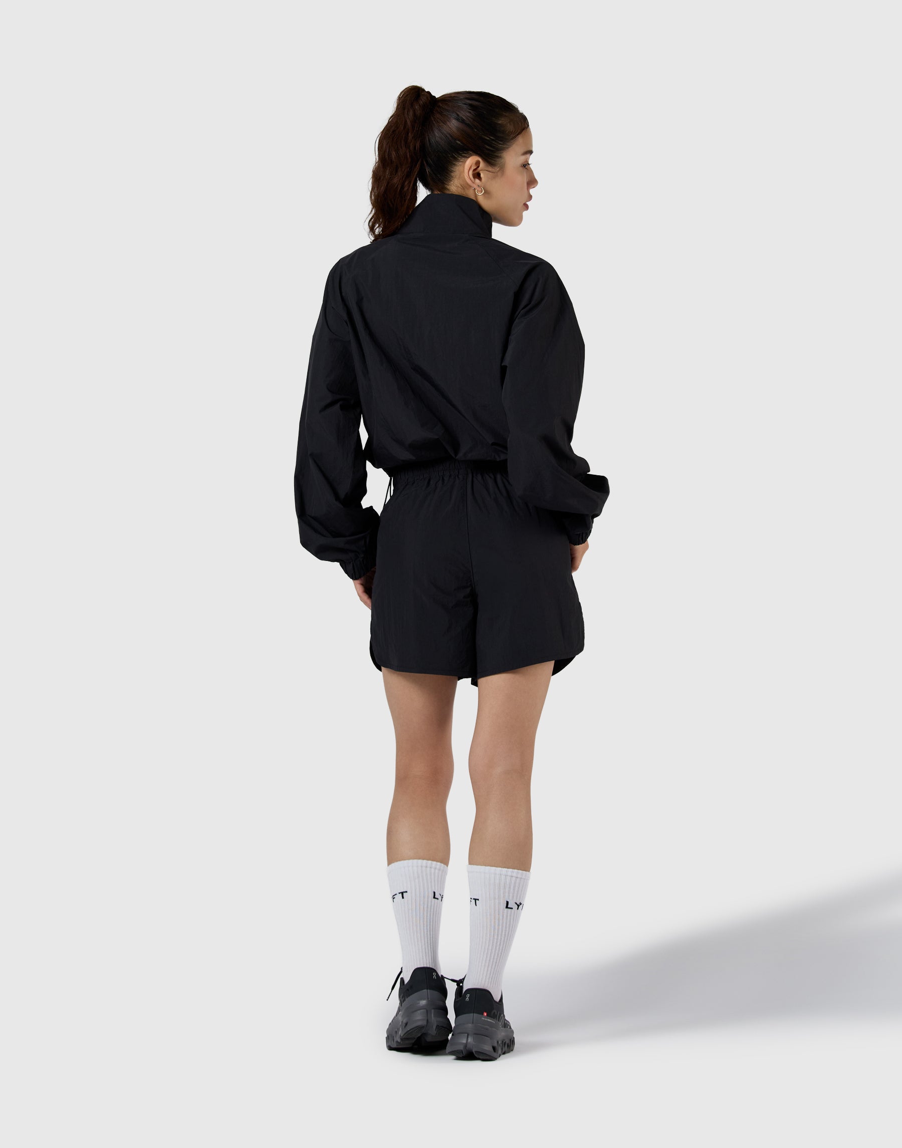 Half-Zip Cropped Nylon Pullover - Black – LÝFT