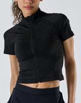 Cropped Slim Fit Short Sleeve Jacket - Black