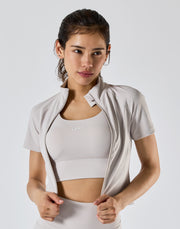 Cropped Slim Fit Short Sleeve Jacket - Ivory