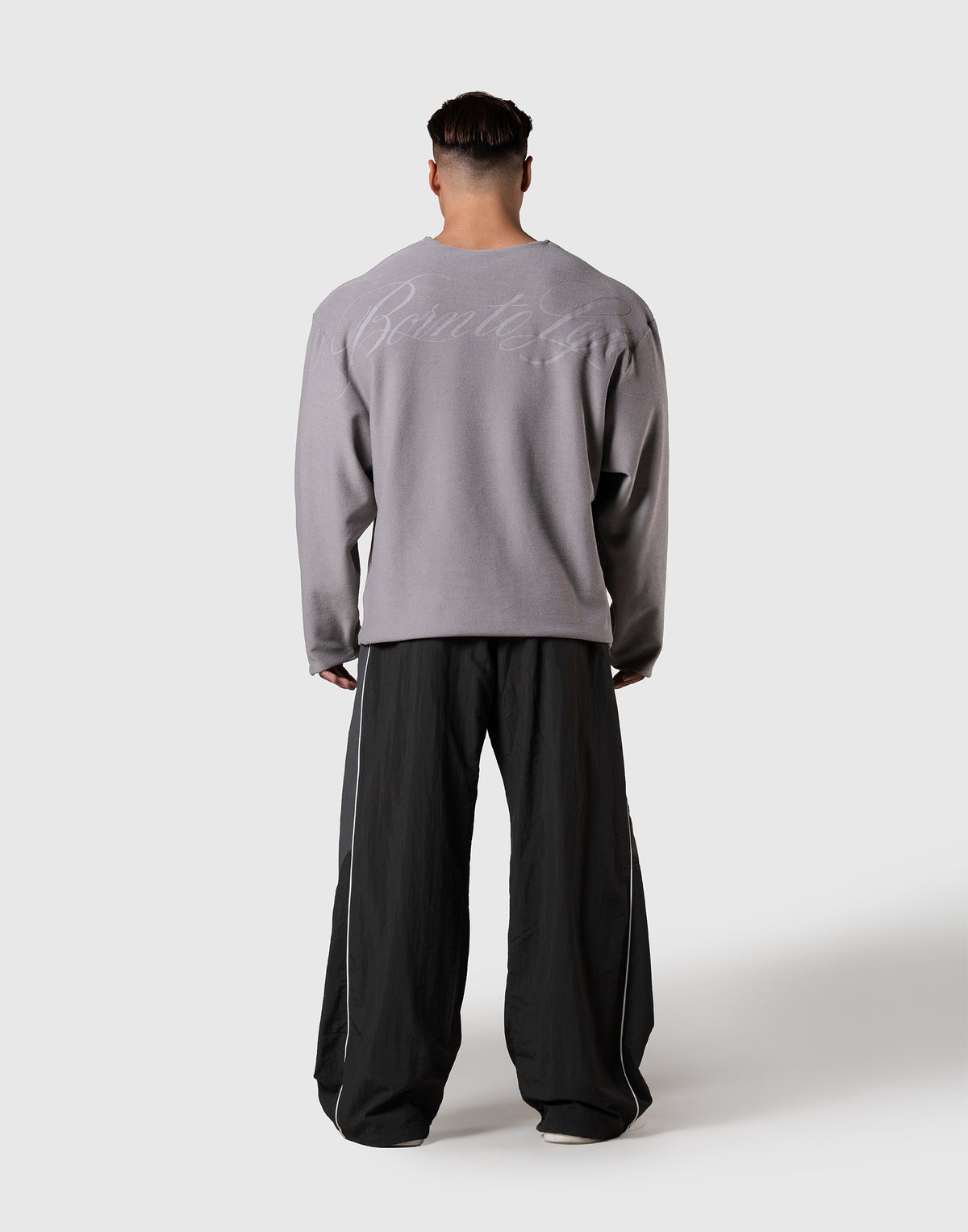 Script Logo Cut-Off Sweat Long Sleeve T-Shirt - Grey