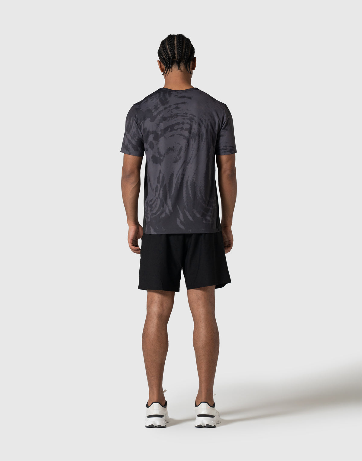 Wave Pattern Graphic Stretch T-Shirt - Black