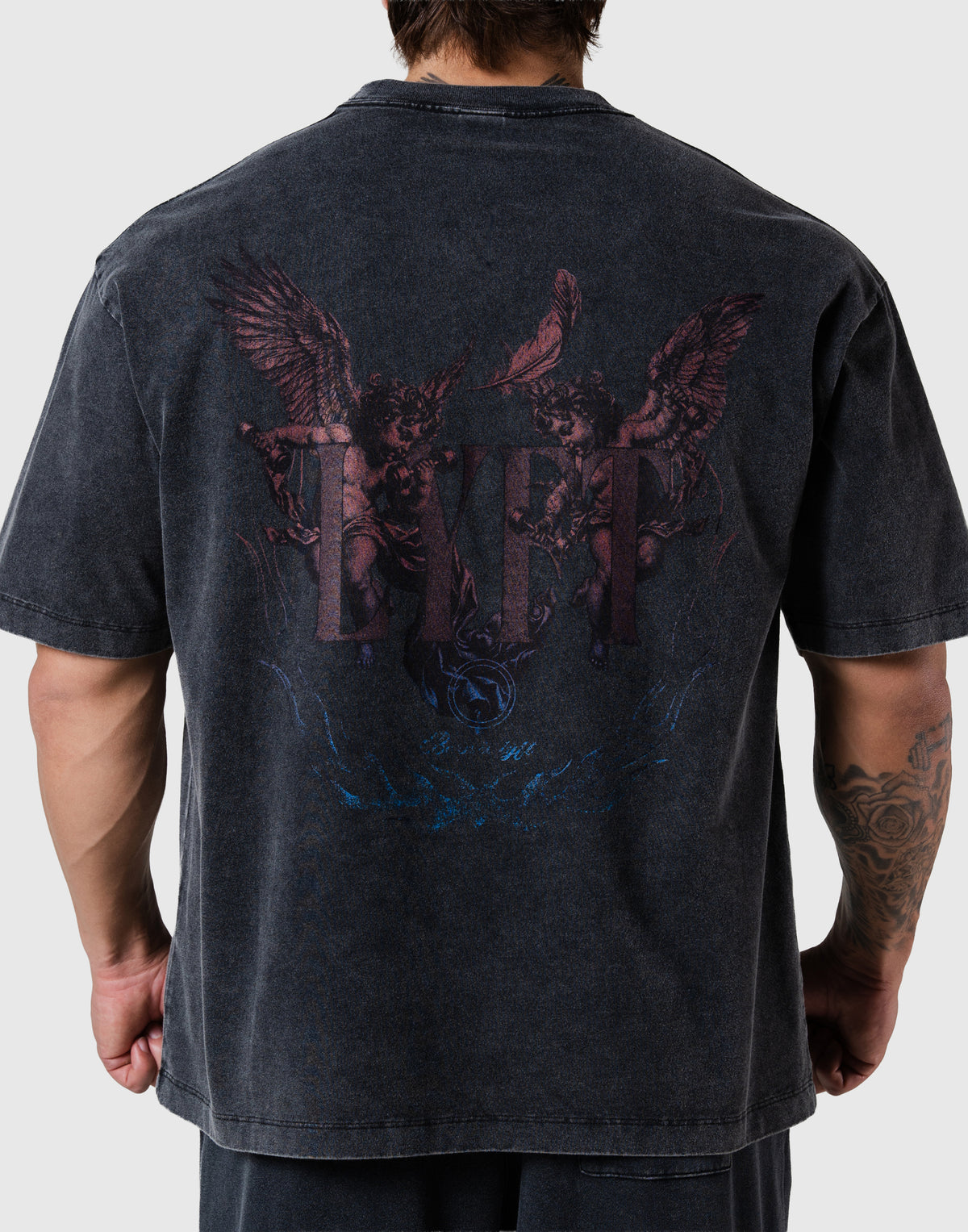 Angel Graphic Vintage Big T-Shirt - Black