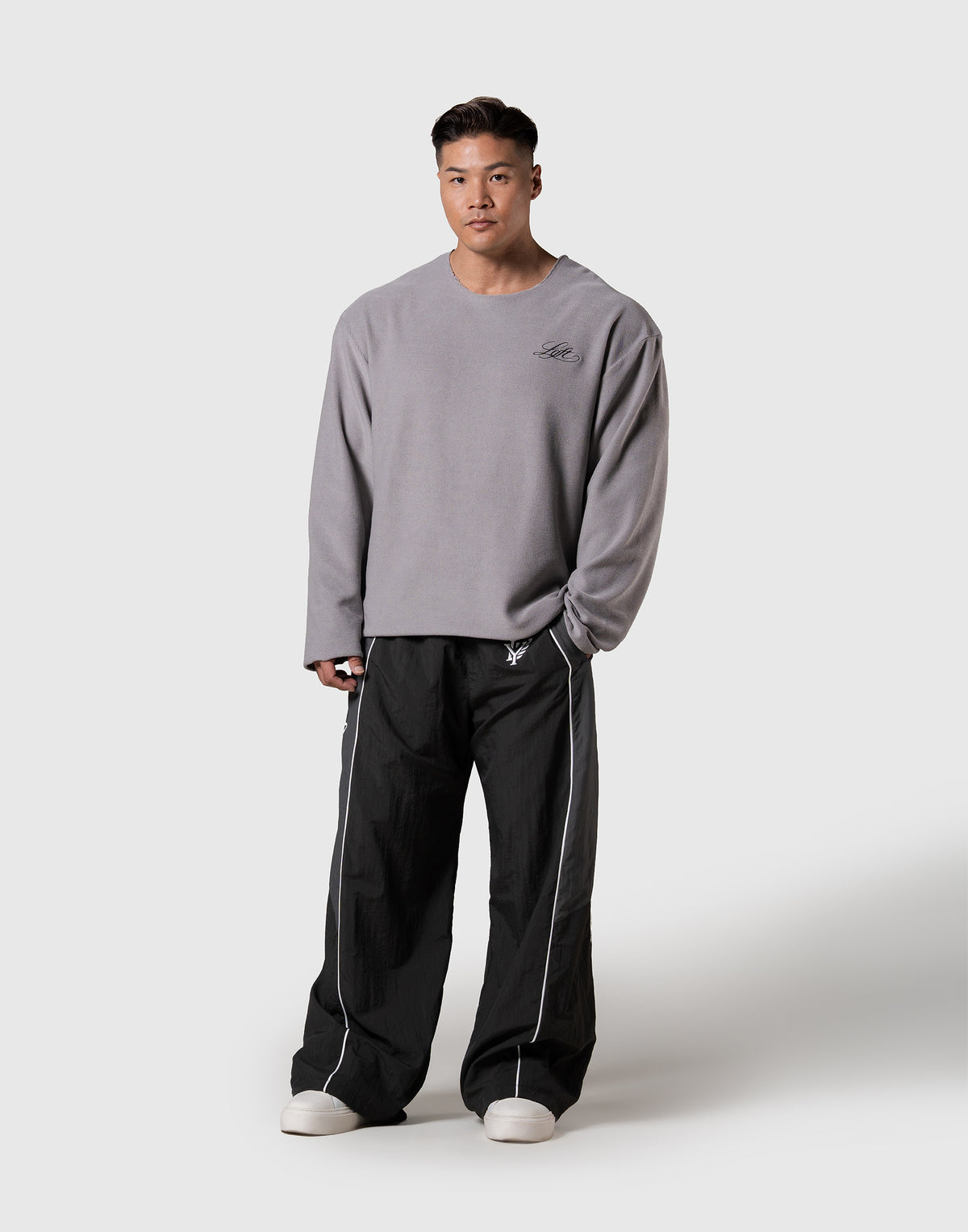 Script Logo Cut-Off Sweat Long Sleeve T-Shirt - Grey