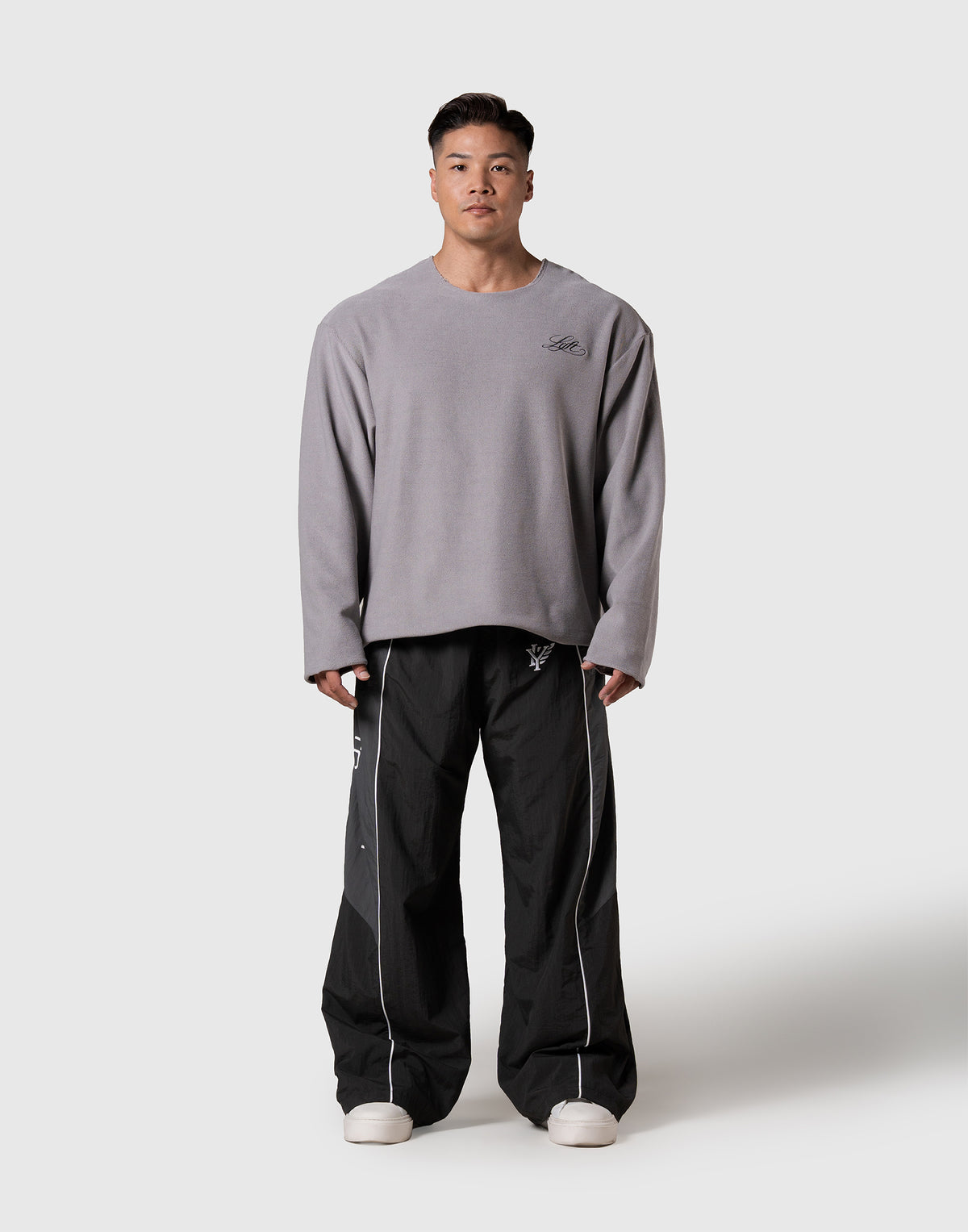Script Logo Cut-Off Sweat Long Sleeve T-Shirt - Grey