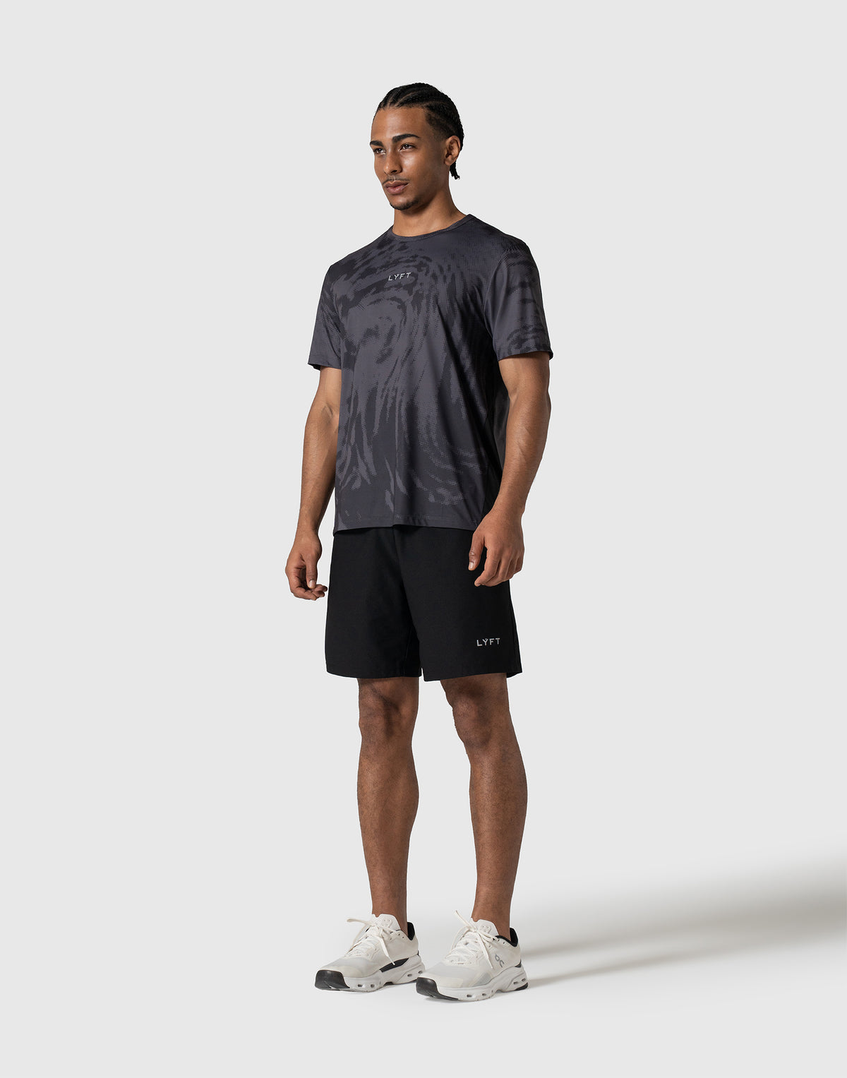 Wave Pattern Graphic Stretch T-Shirt - Black