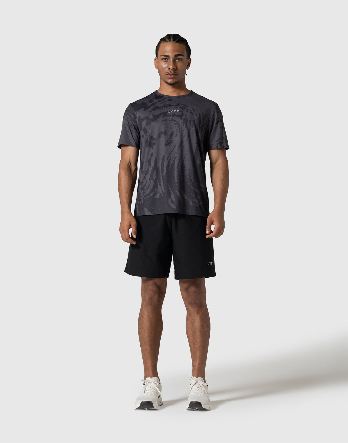 Wave Pattern Graphic Stretch T-Shirt - Black