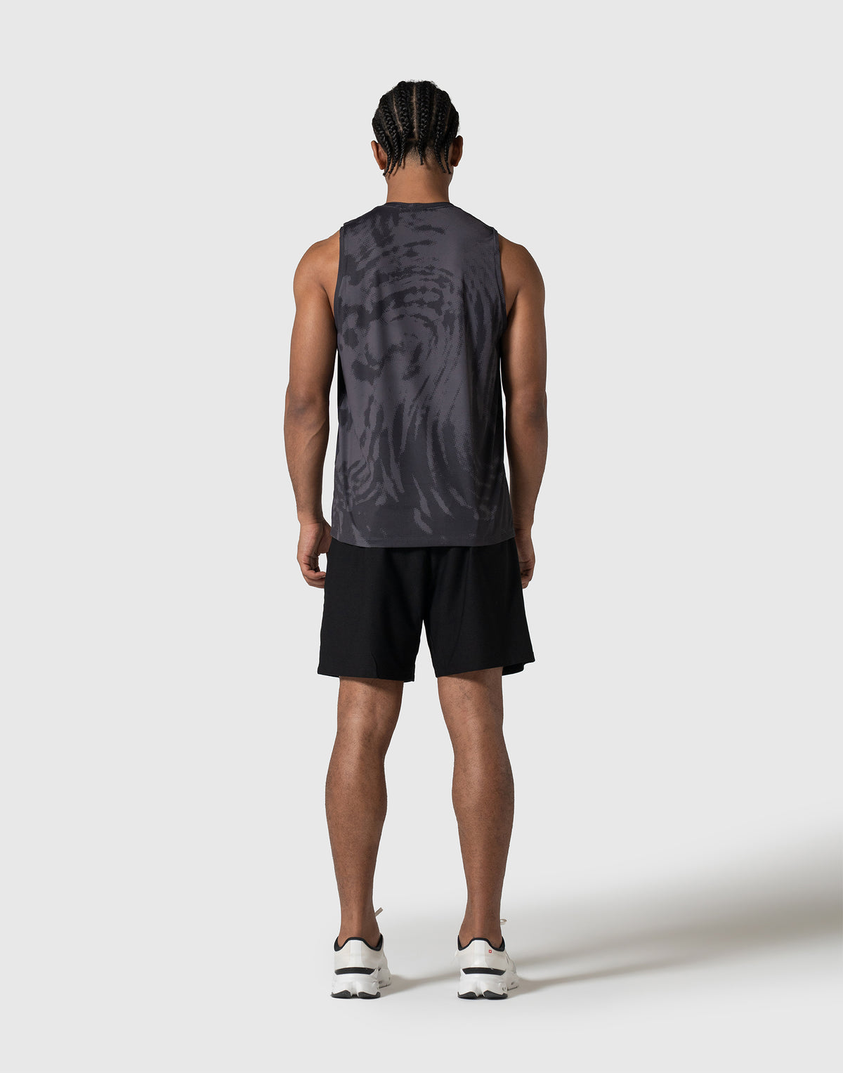 Wave Pattern Graphic Stretch Tanktop - Black