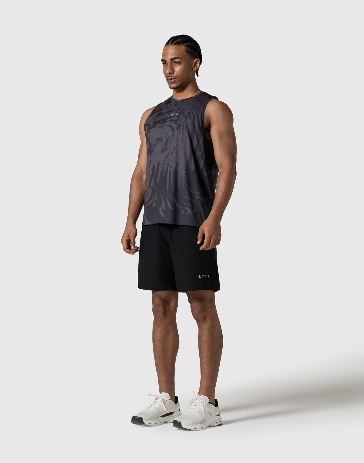Wave Pattern Graphic Stretch Tanktop - Black