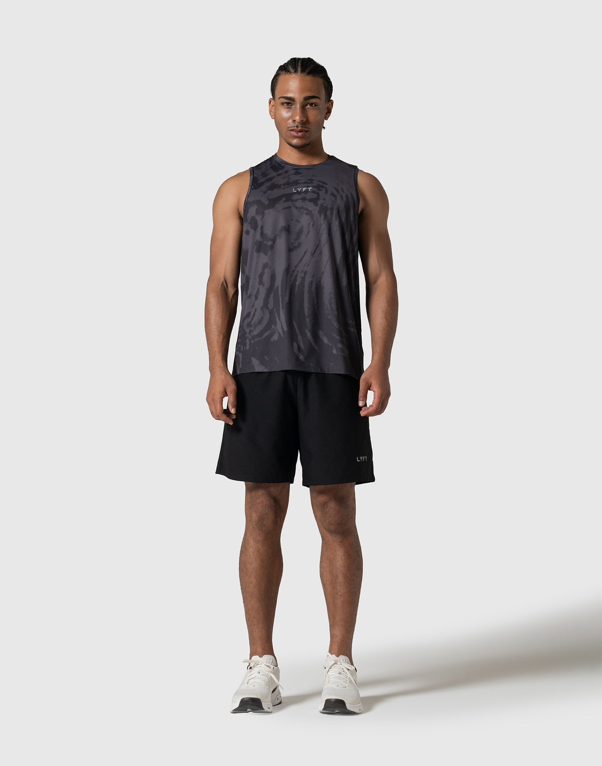 Wave Pattern Graphic Stretch Tanktop - Black