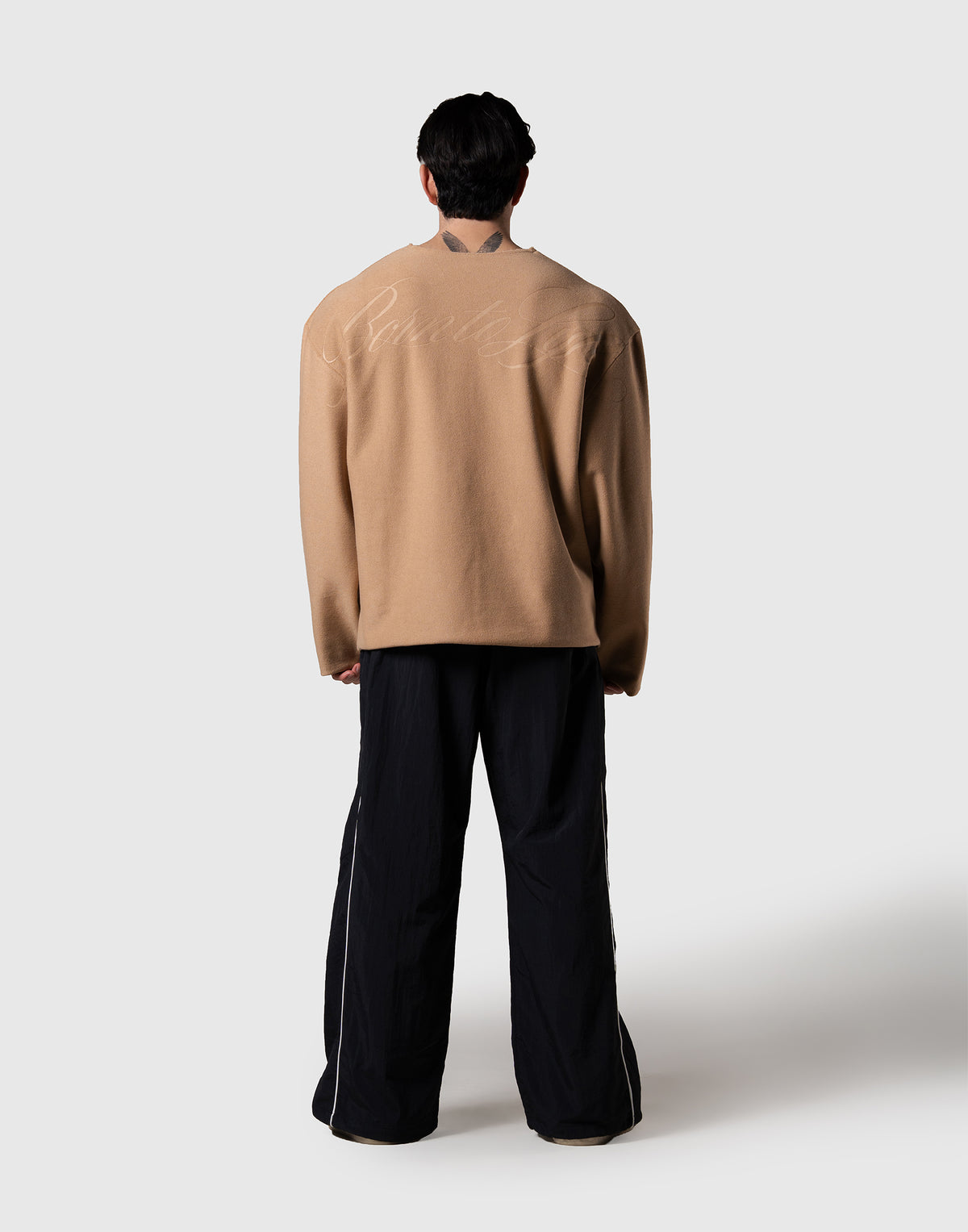 Script Logo Cut-Off Sweat Long Sleeve T-Shirt - Beige