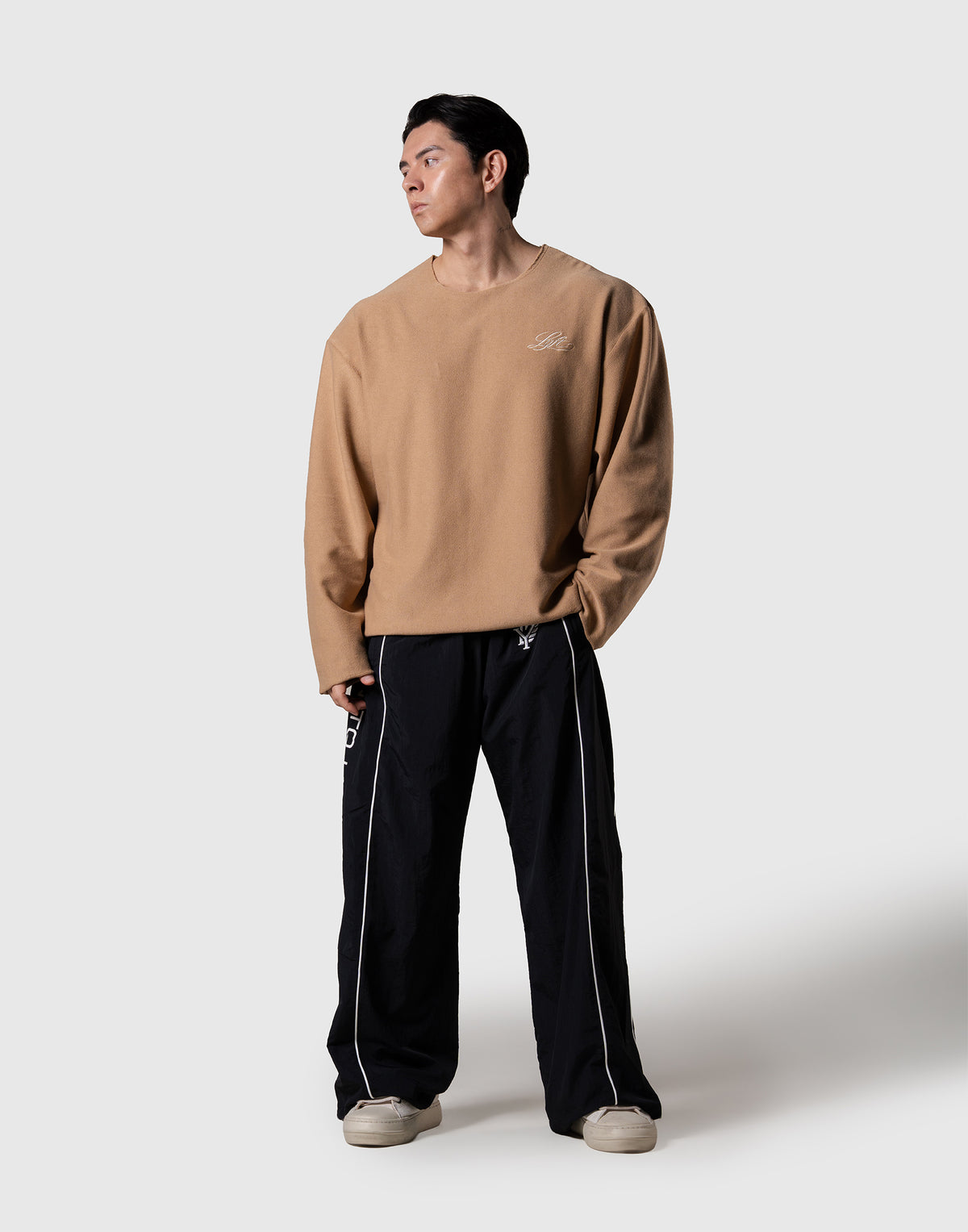 Script Logo Cut-Off Sweat Long Sleeve T-Shirt - Beige