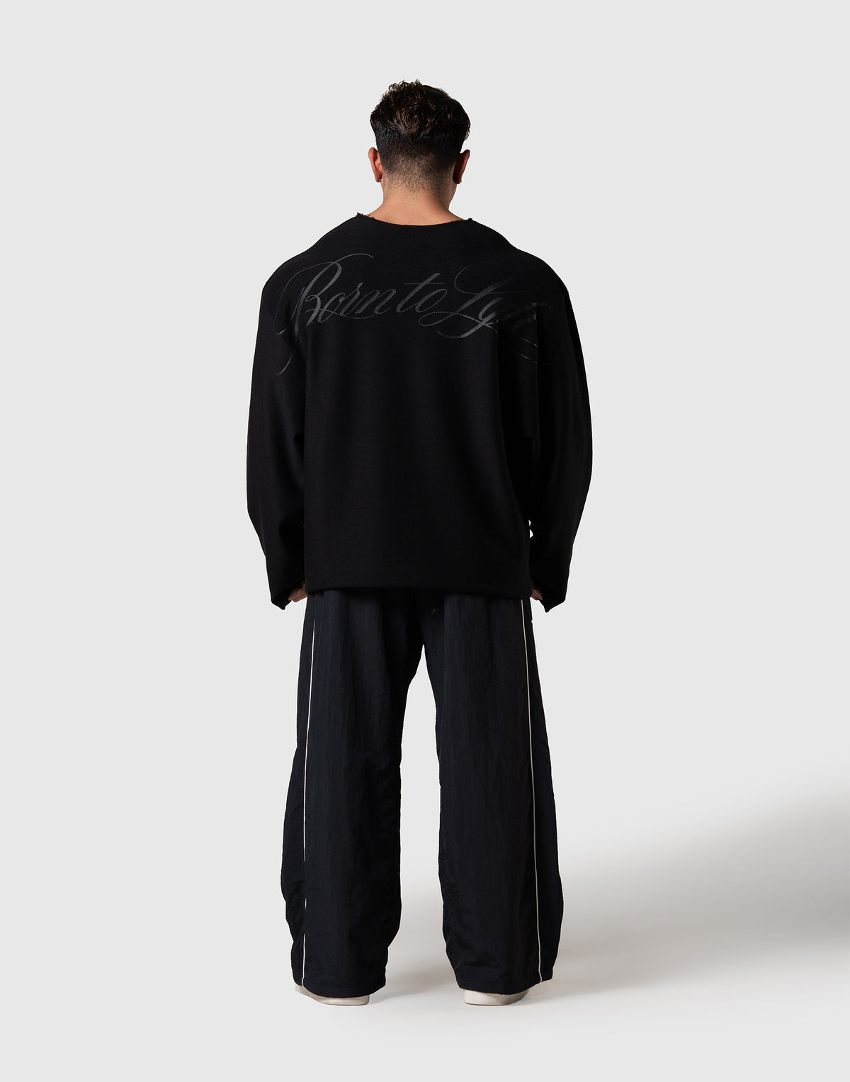 Script Logo Cut-Off Sweat Long Sleeve T-Shirt - Black