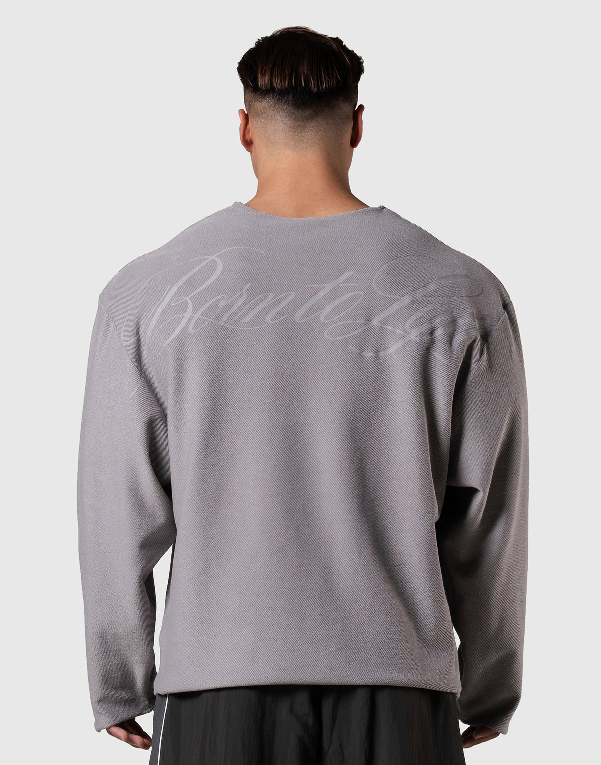 Script Logo Cut-Off Sweat Long Sleeve T-Shirt - Grey