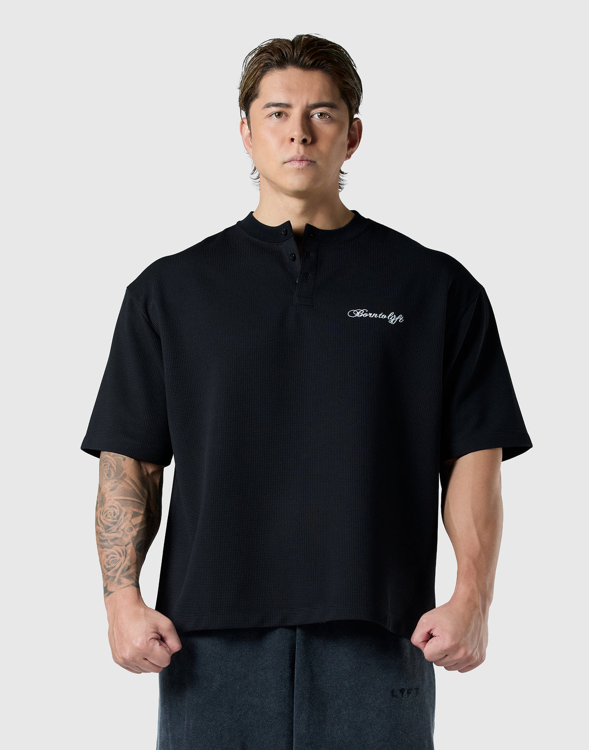 Script Logo Henry Neck T-Shirt - Black