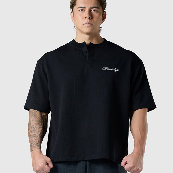 LYFT ヘンリーネック Tシャツ ブラック　XL Script Logo Henry Neck T-Shirt - Black – LÝFT