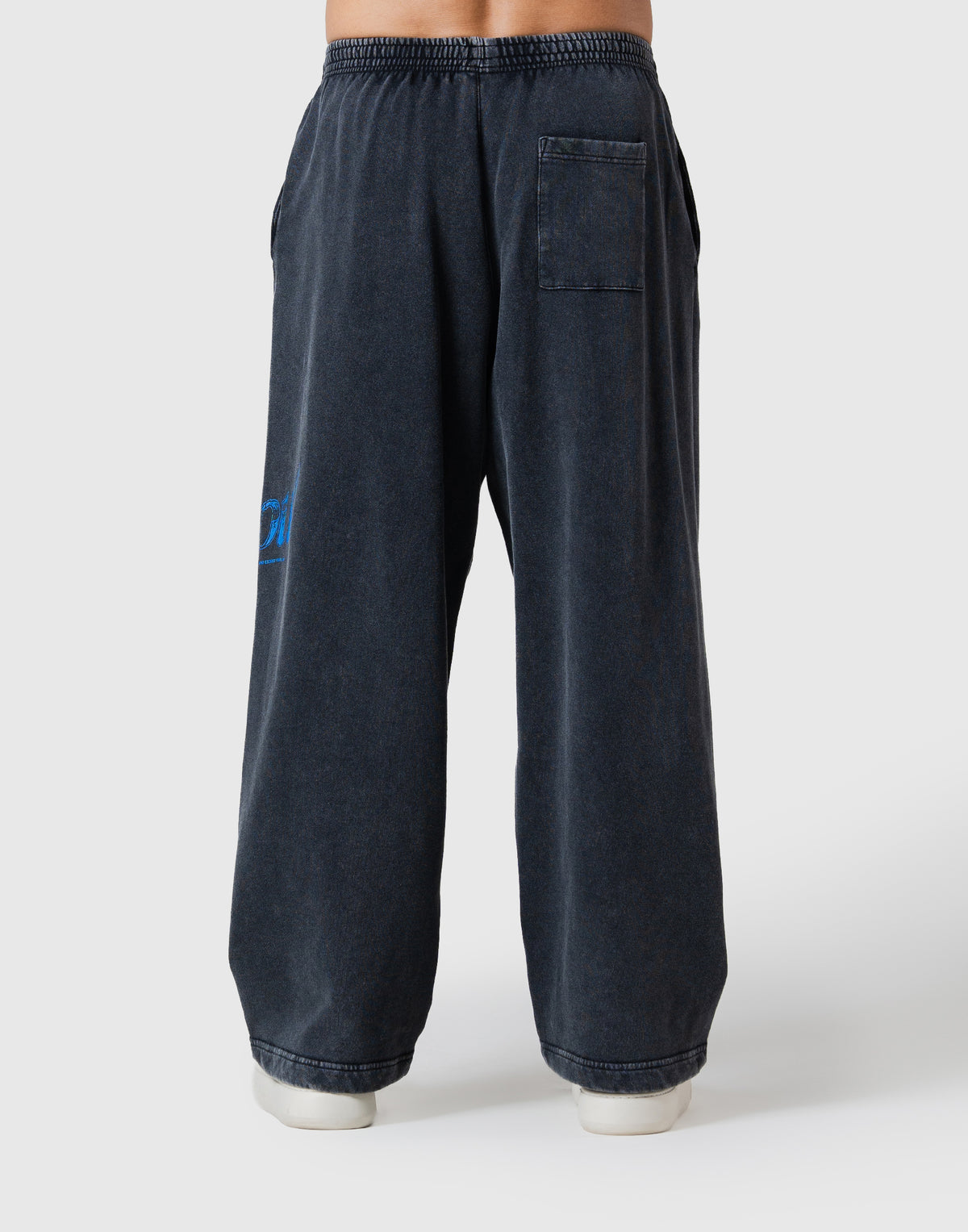 Work Out Graphic Vintage Wide Sweat Pants - Black
