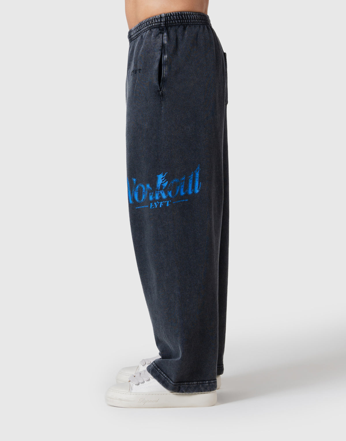 Work Out Graphic Vintage Wide Sweat Pants - Black