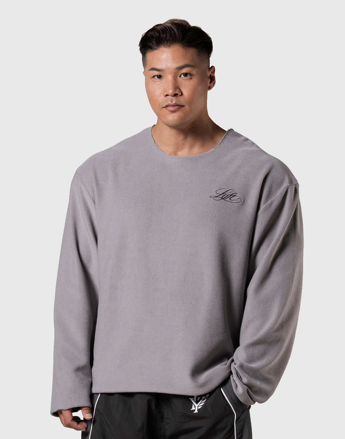 Script Logo Cut-Off Sweat Long Sleeve T-Shirt - Grey