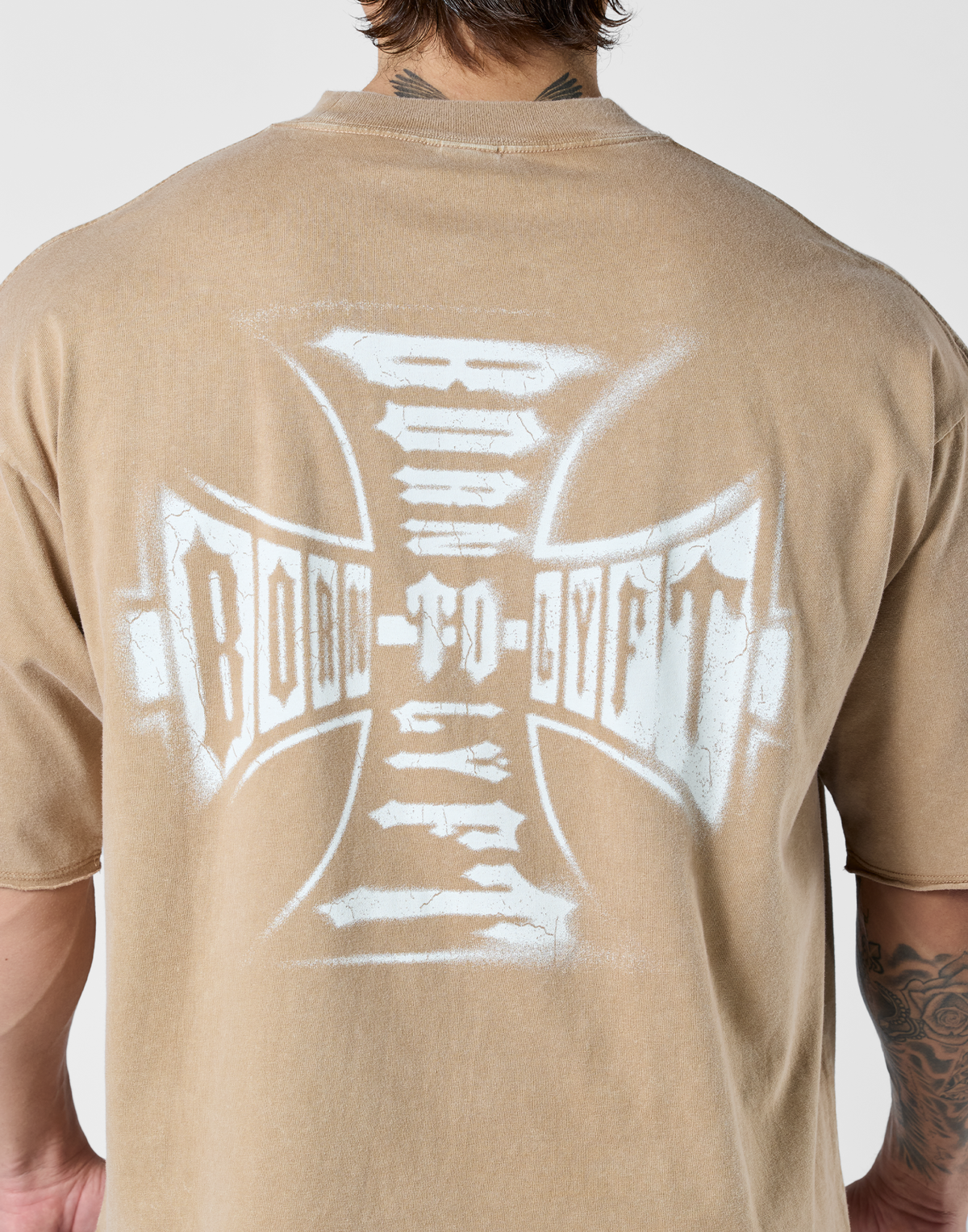 Iron Cross Logo Vintage Big T-Shirt - Brown