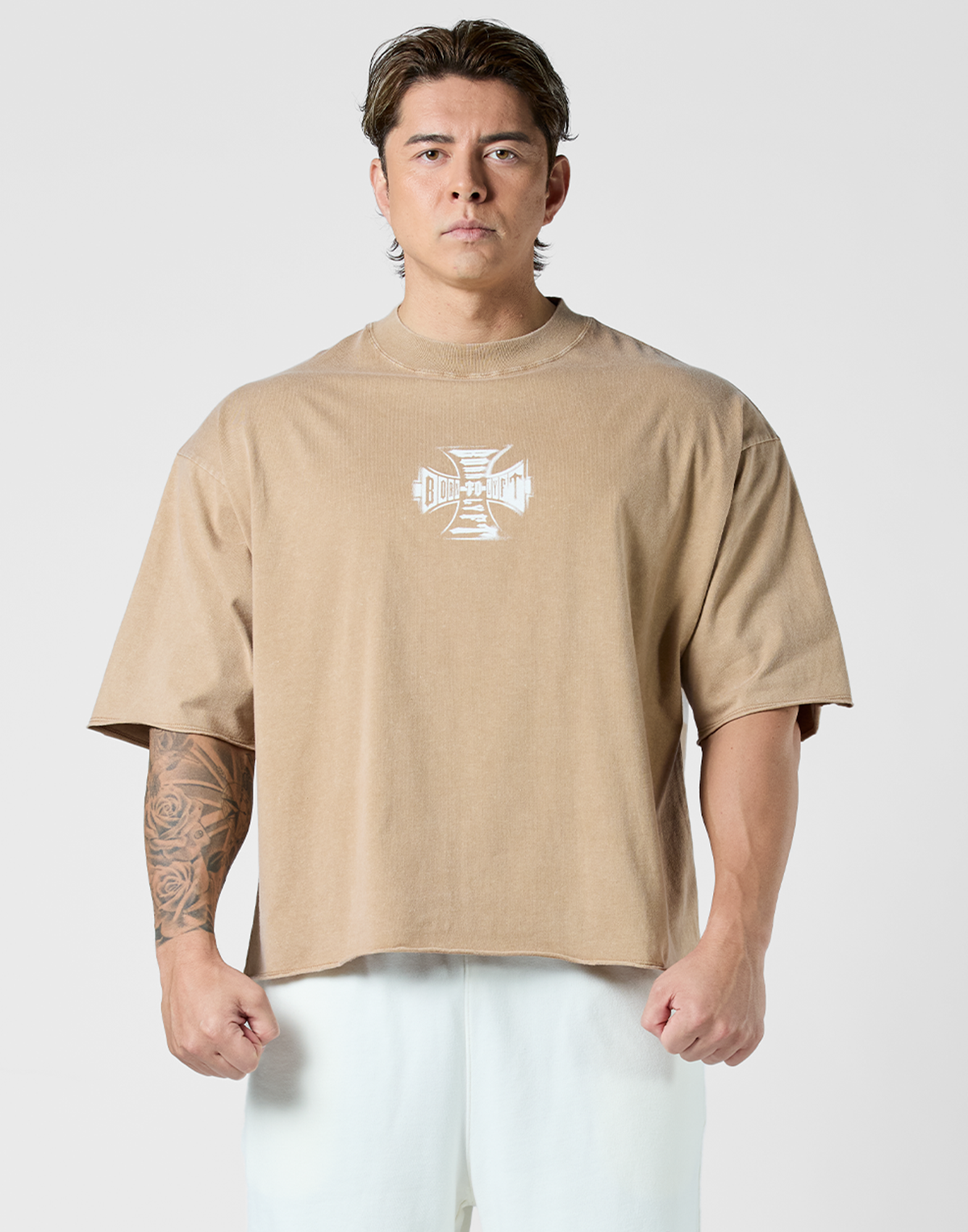 Iron Cross Logo Vintage Big T-Shirt - Brown