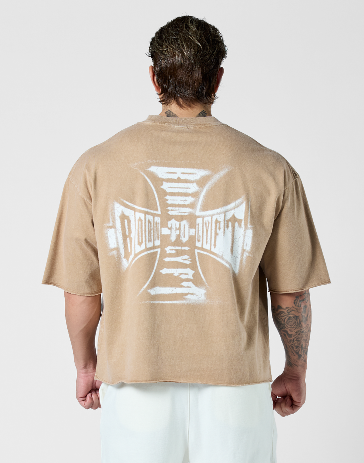 Iron Cross Logo Vintage Big T-Shirt - Brown